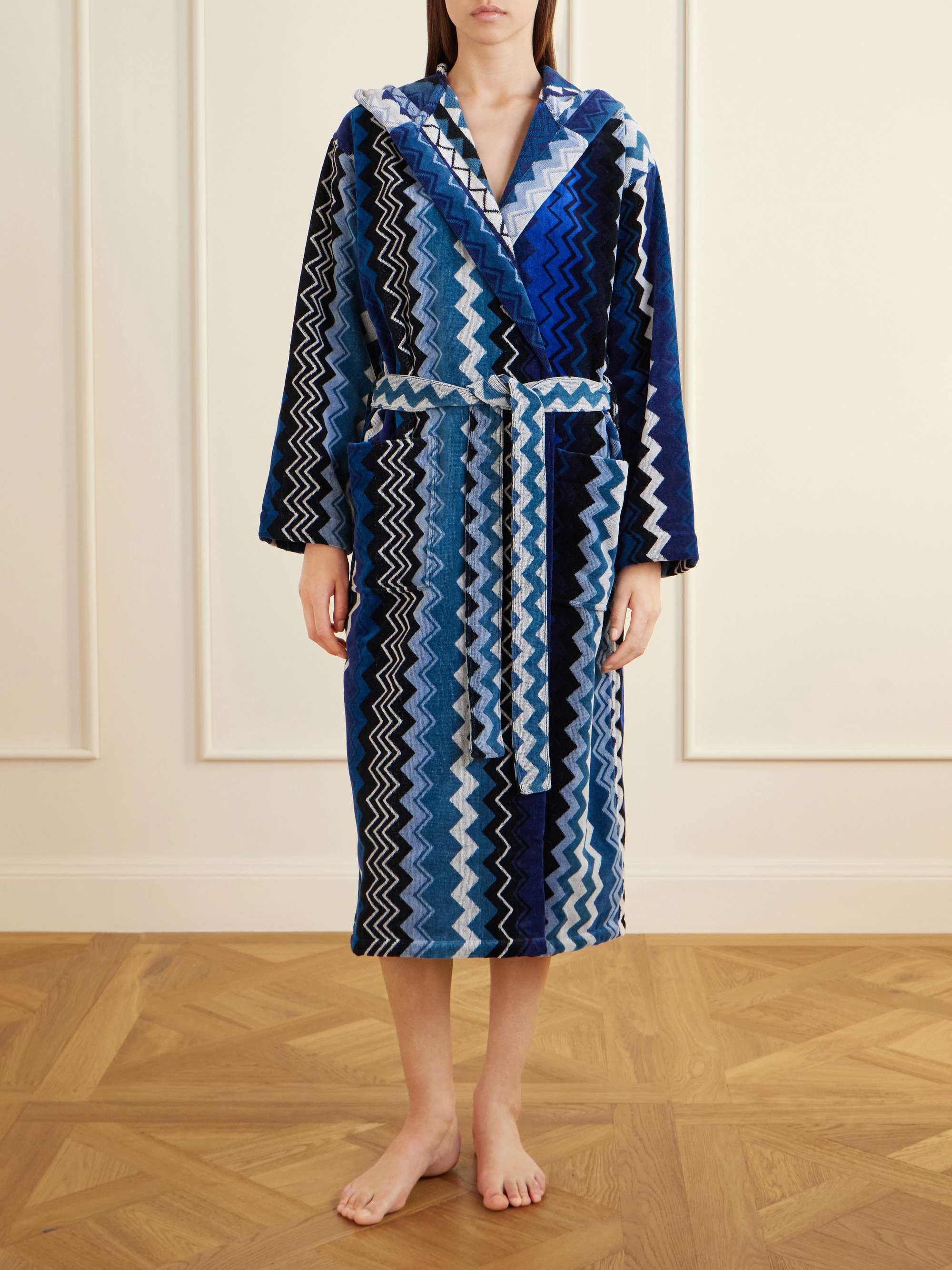 MISSONI HOME Giacomo striped hooded belted cotton-terry robe