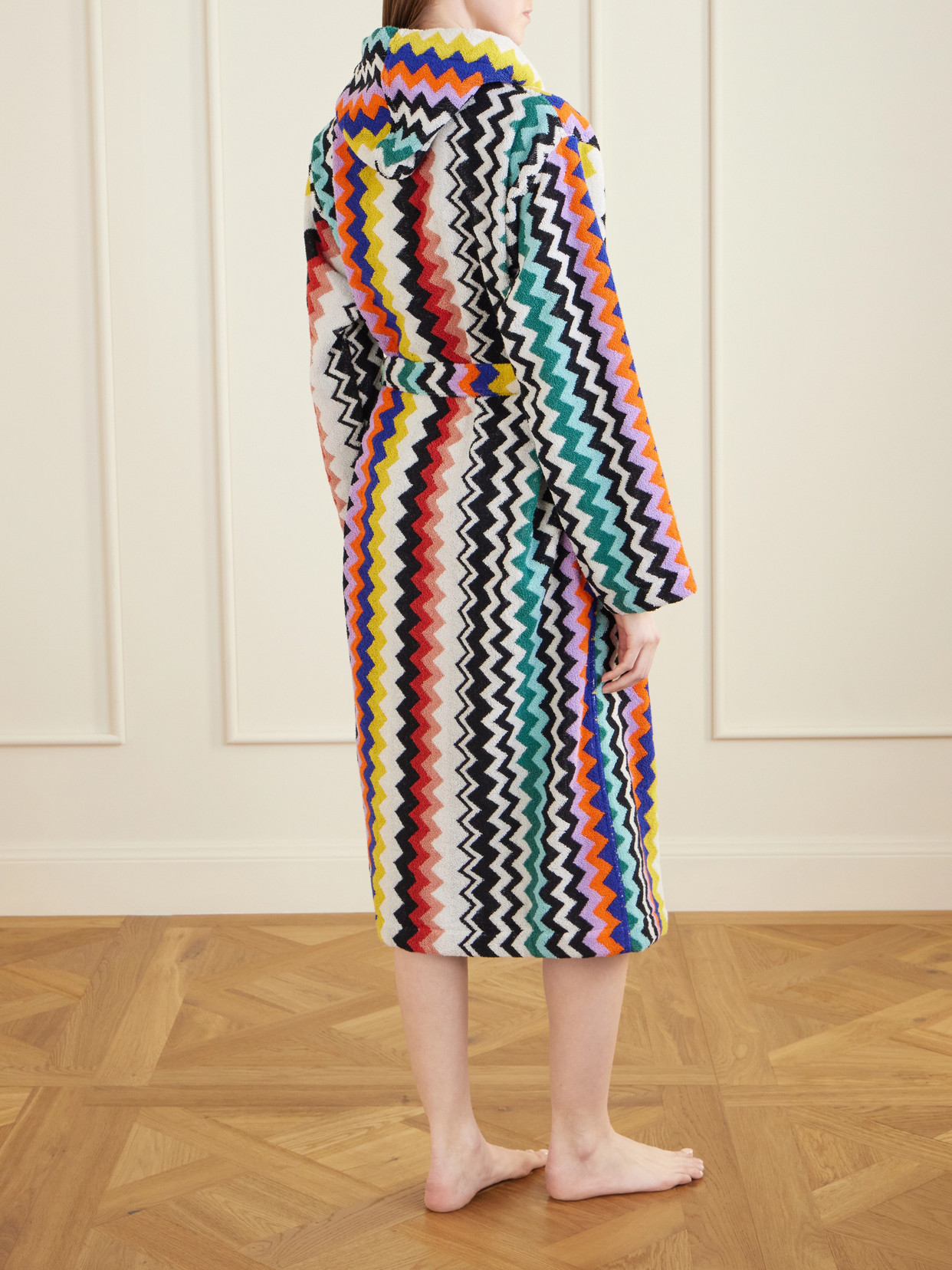 Missoni Hooded Striped Cotton-terry Robe In Multi