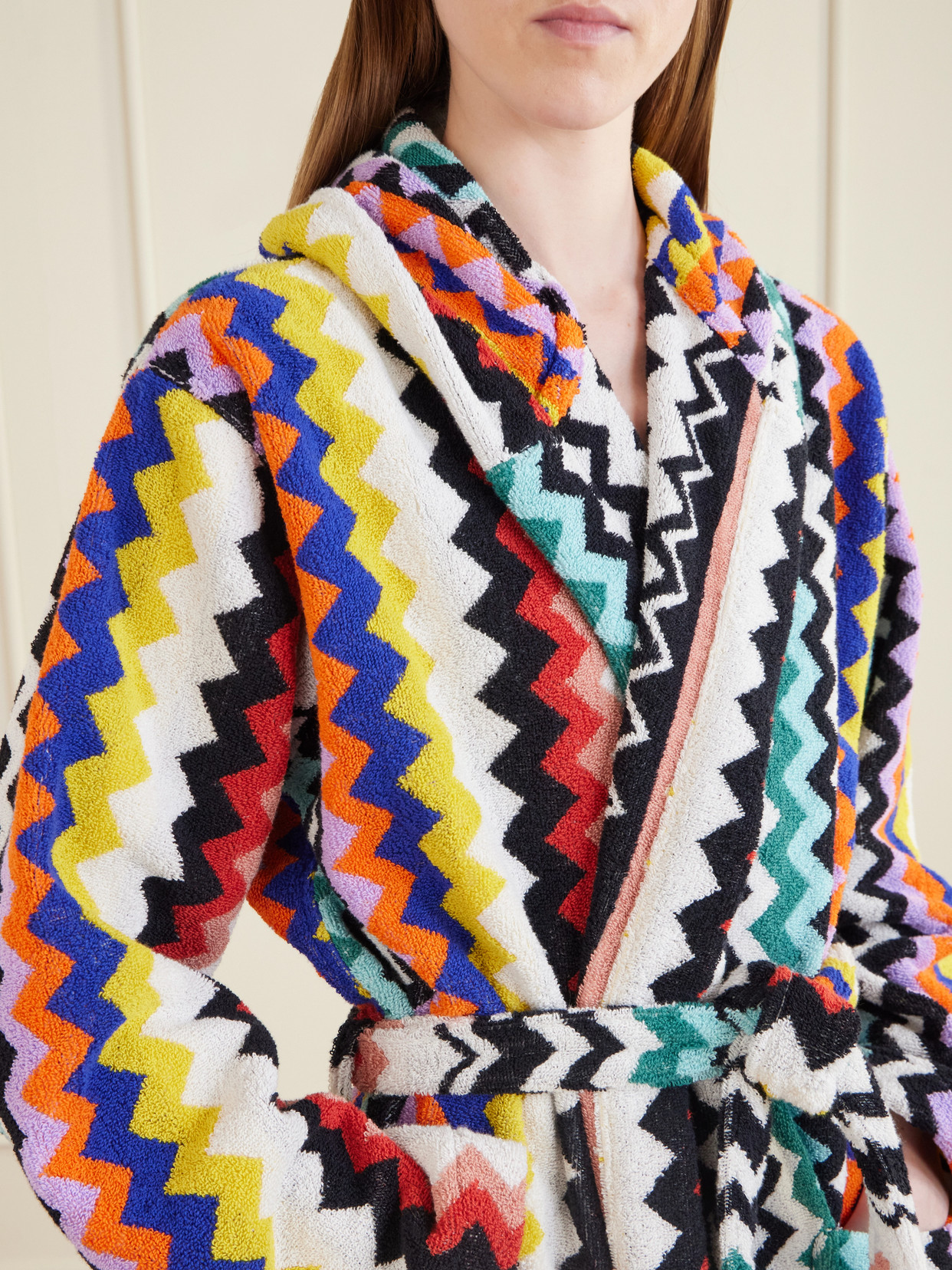 Missoni Hooded Striped Cotton-terry Robe In Multi