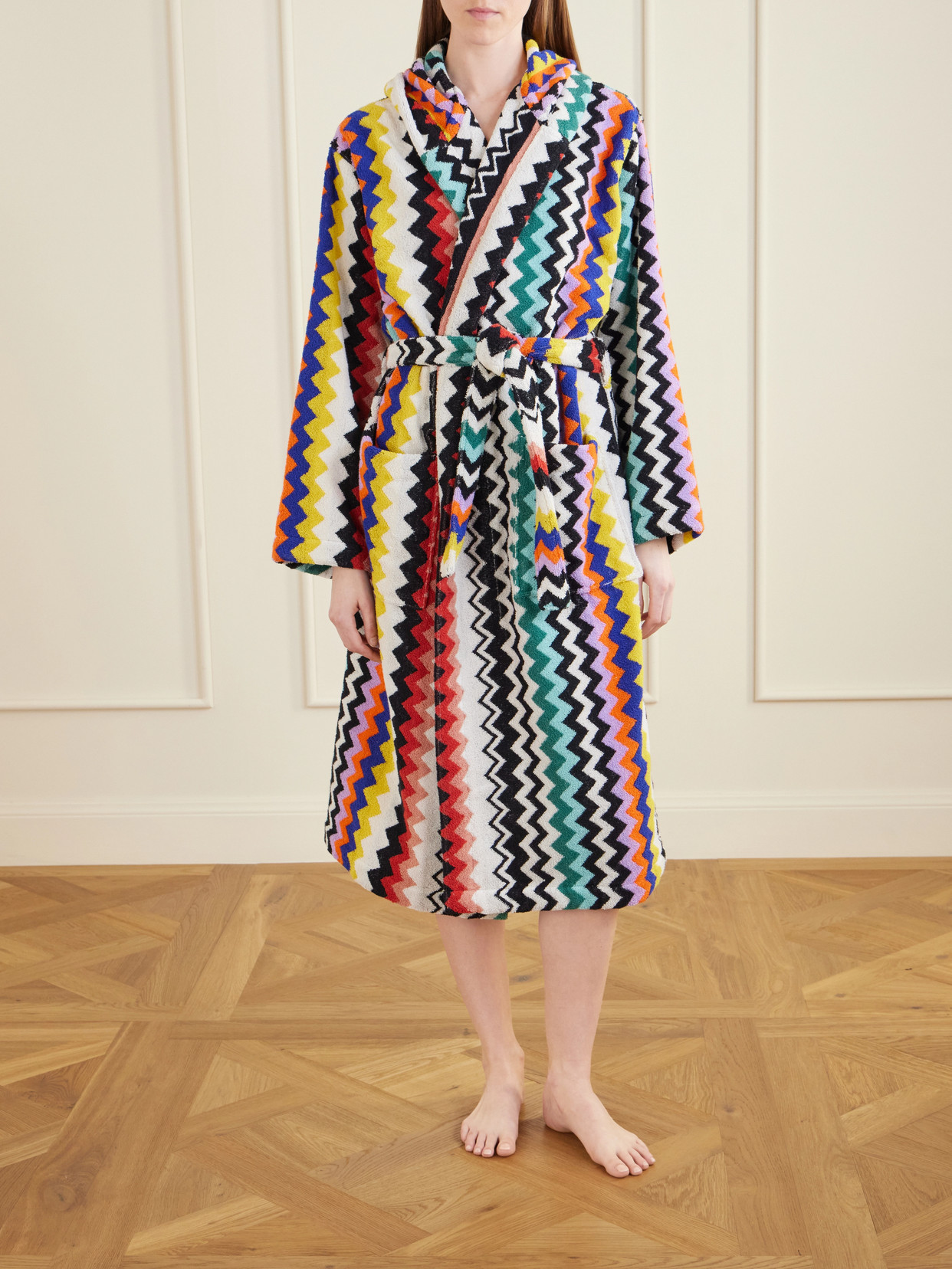 Missoni Hooded Striped Cotton-terry Robe In Multi