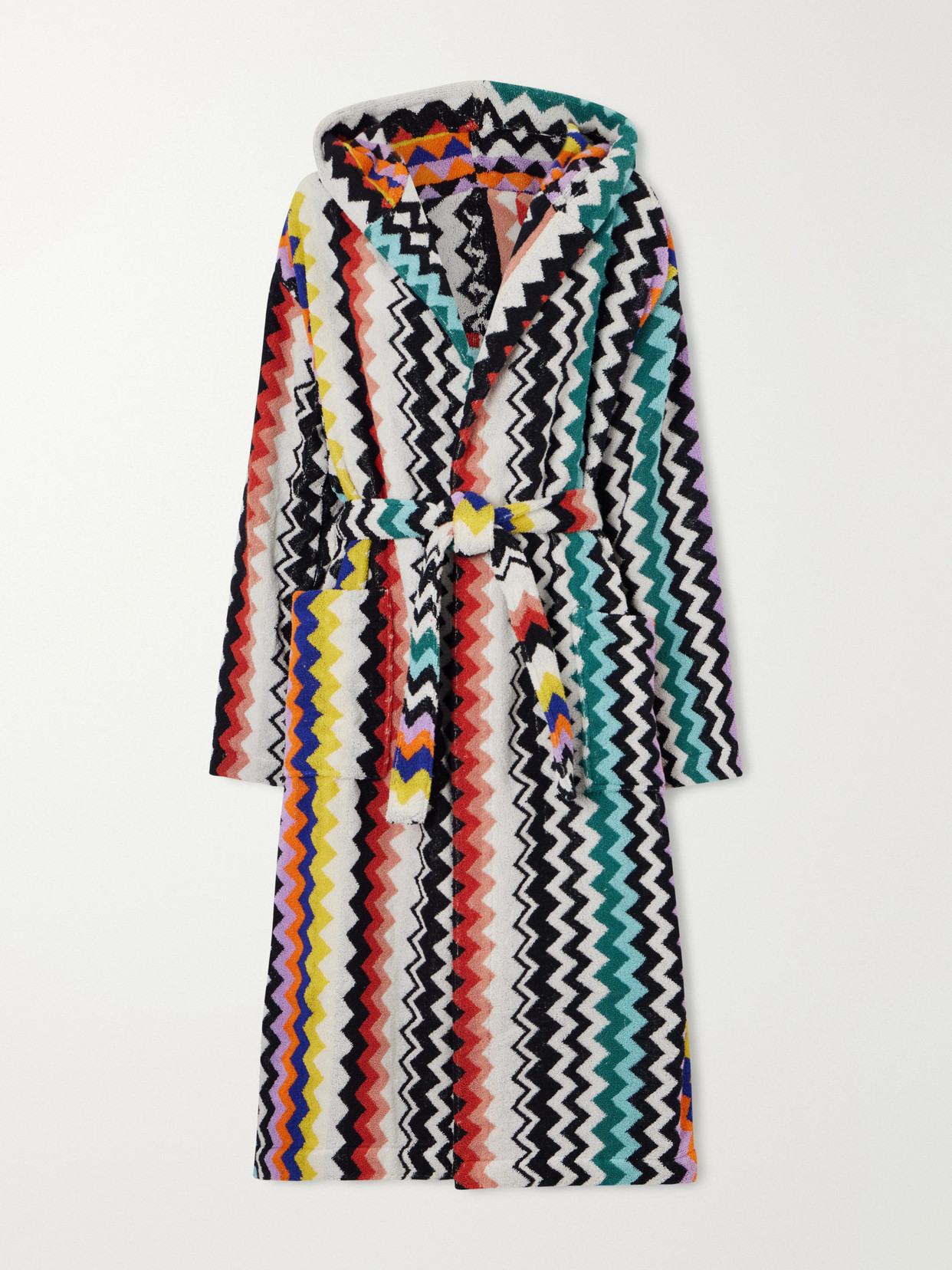 Missoni Hooded Striped Cotton-terry Robe In Blue