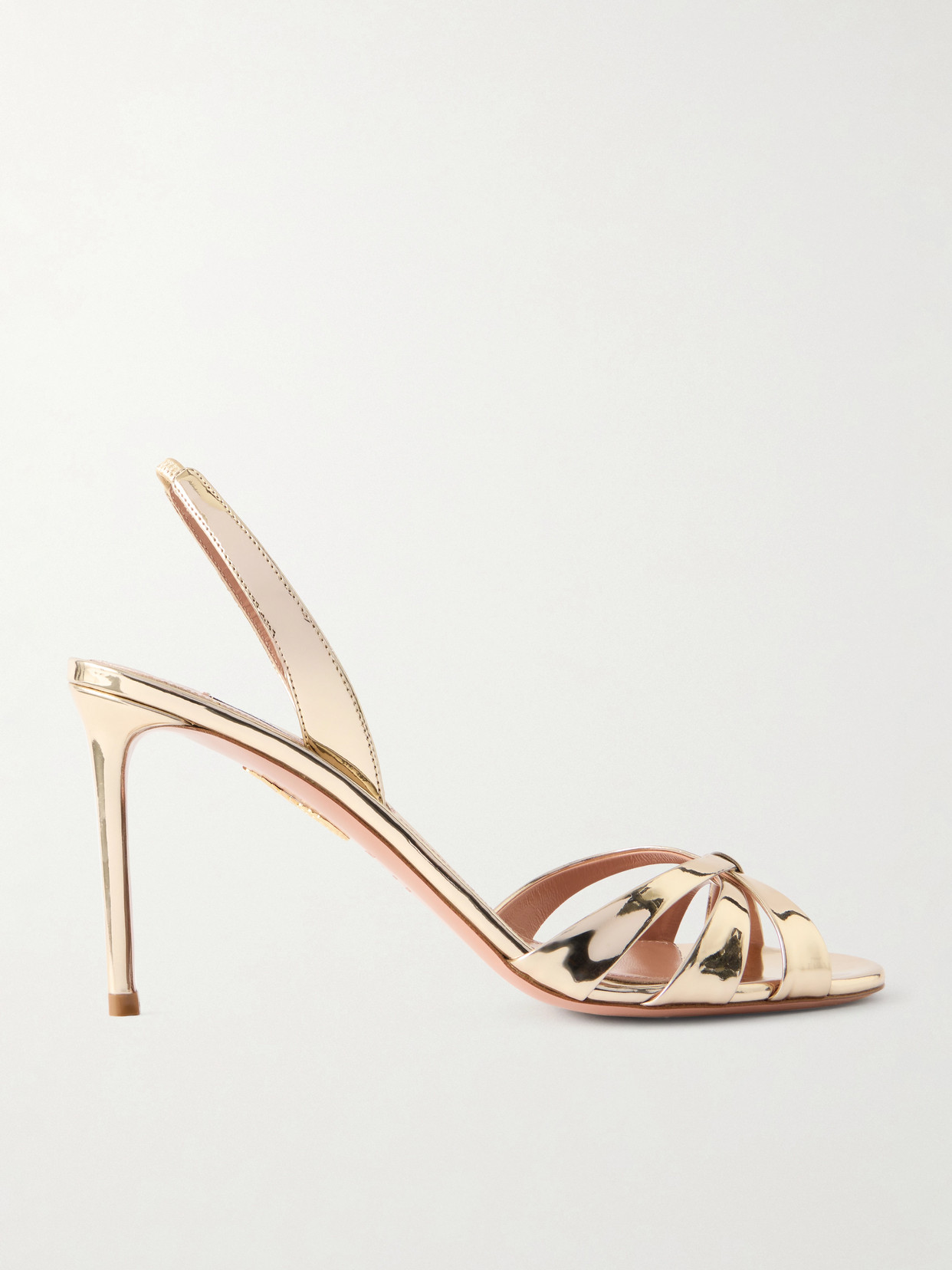 Aquazzura Tati 85 Metallic Leather Sandals In Gold