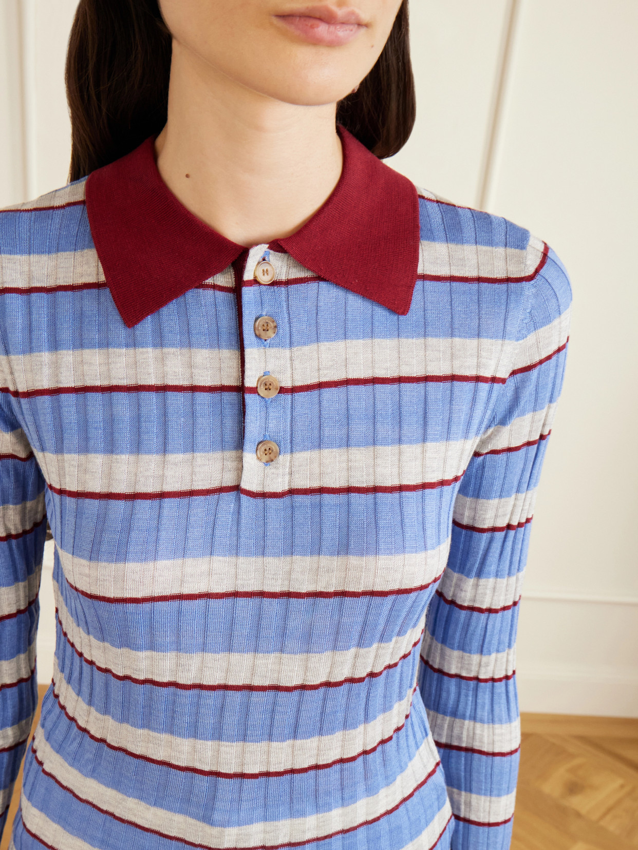 The Joni Striped Silk And Cashmere-Blend Polo Sweater