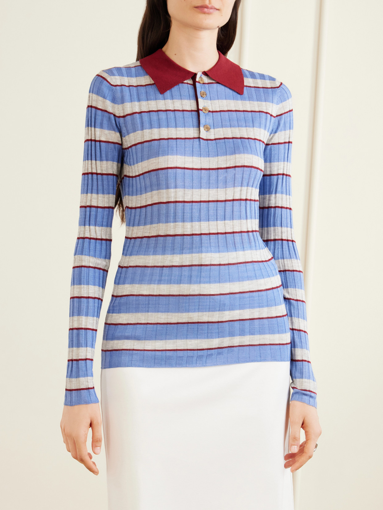 The Joni Striped Silk And Cashmere-Blend Polo Sweater