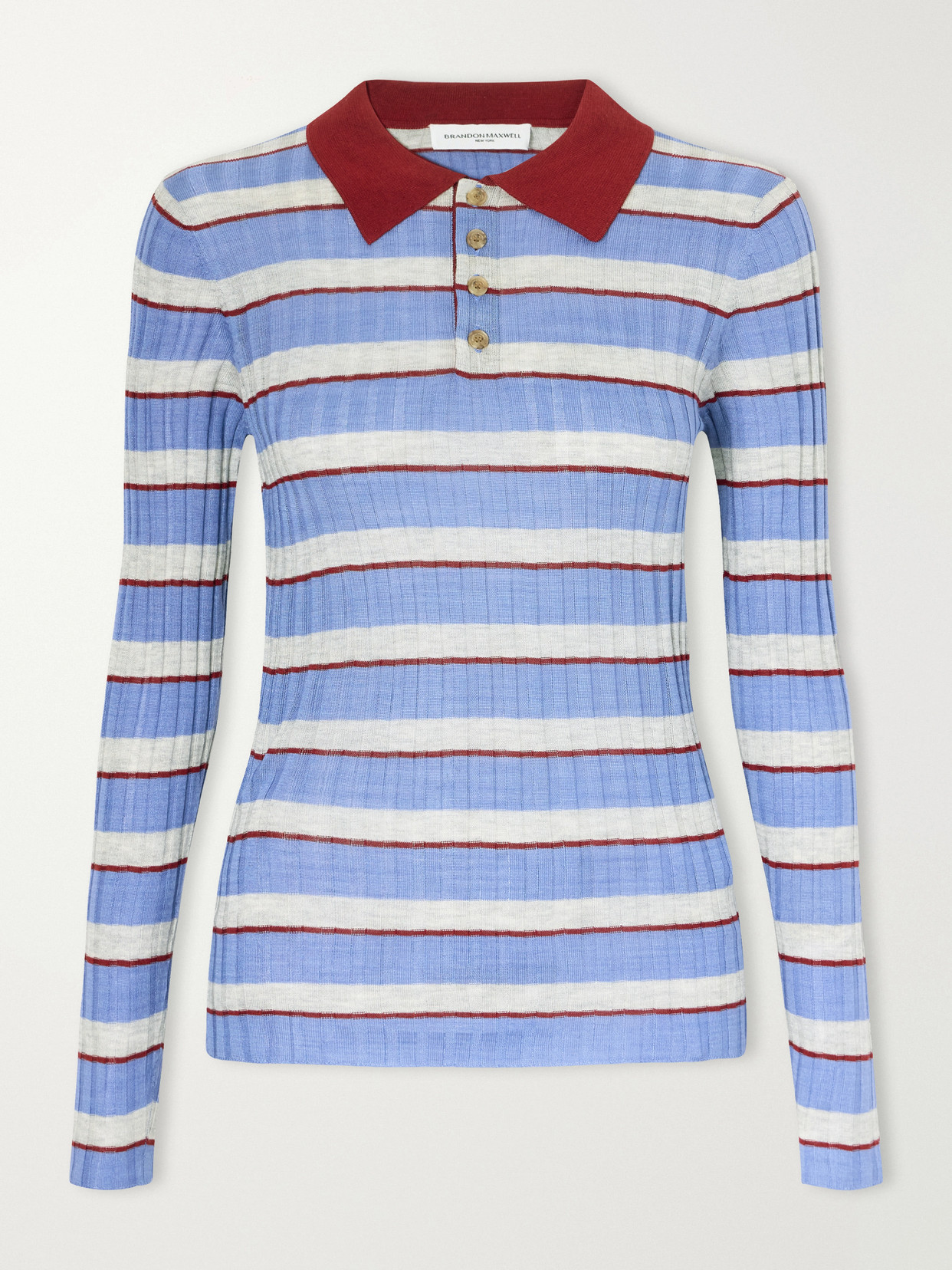 Brandon Maxwell The Joni Striped Silk And Cashmere-blend Polo Sweater