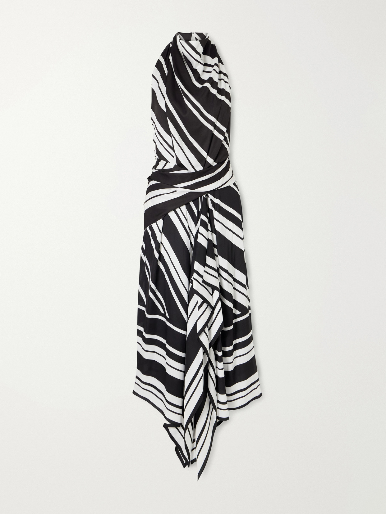 Brandon Maxwell The Marin Striped Twill Halterneck Midi Dress In Black