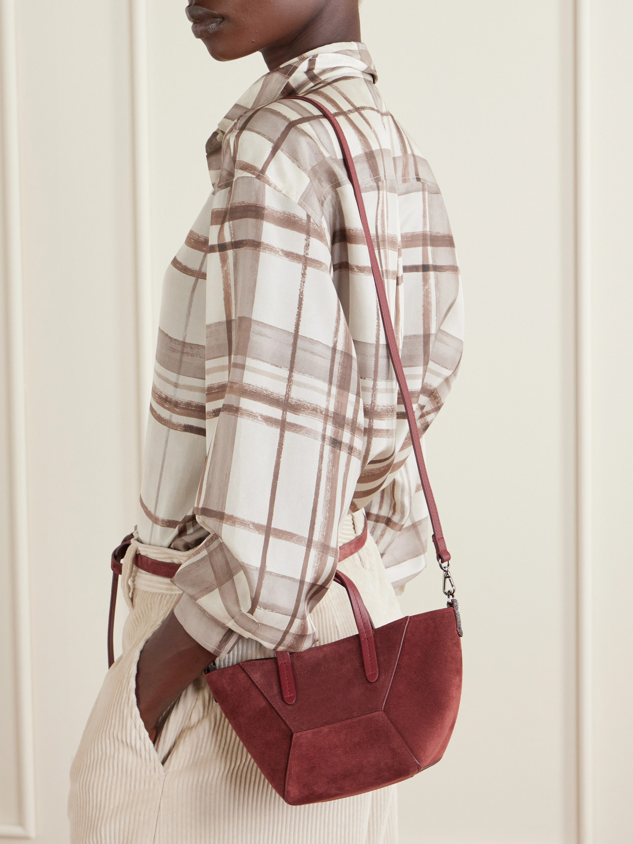 Embellished Suede Shoulder Bag