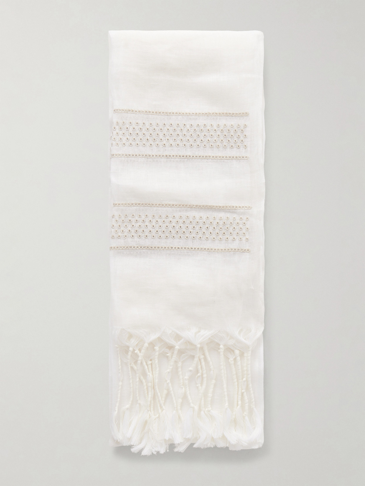 Brunello Cucinelli Striped Linen Scarf In White