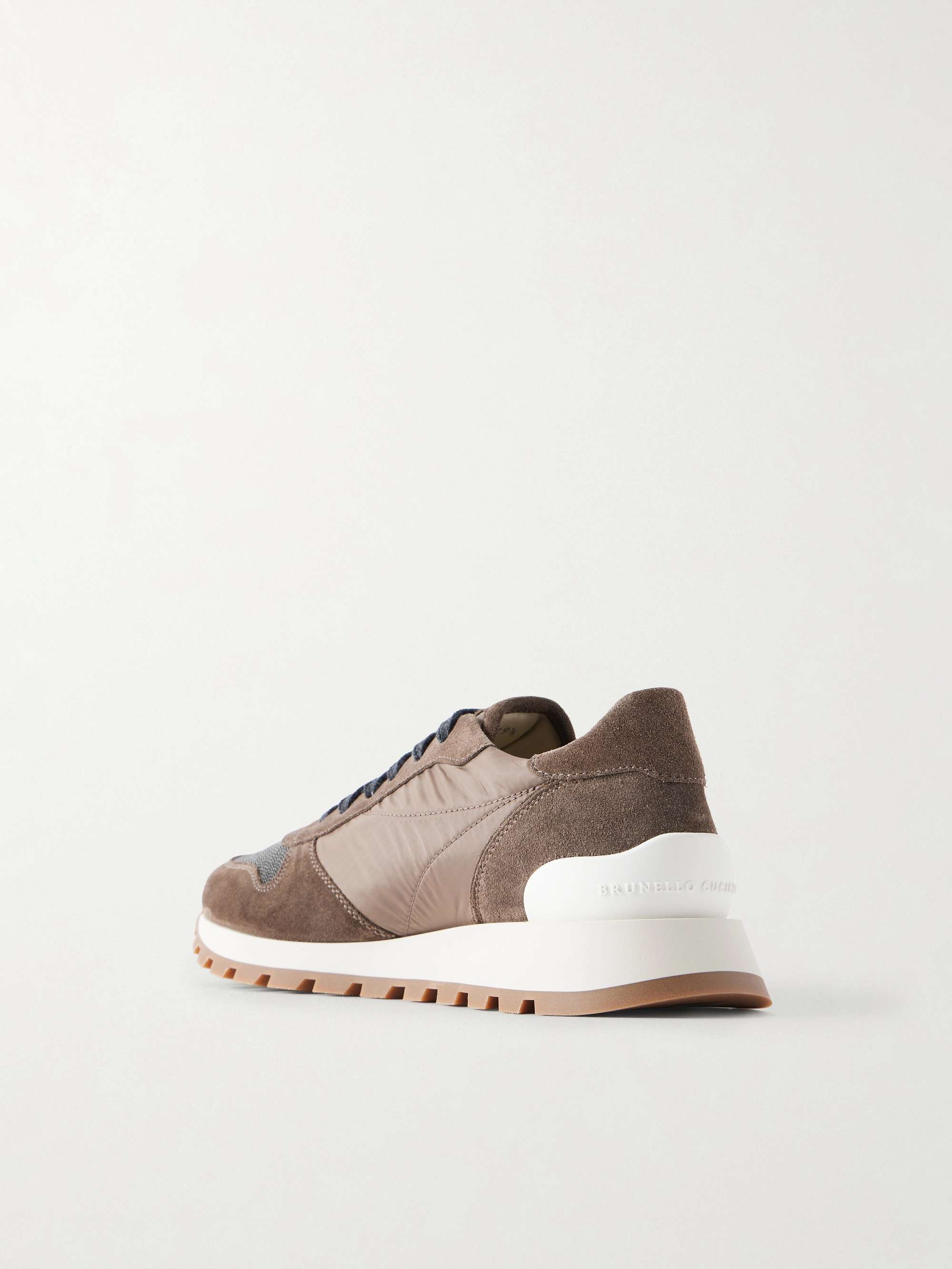 BRUNELLO CUCINELLI Bead-embellished nylon and suede sneakers