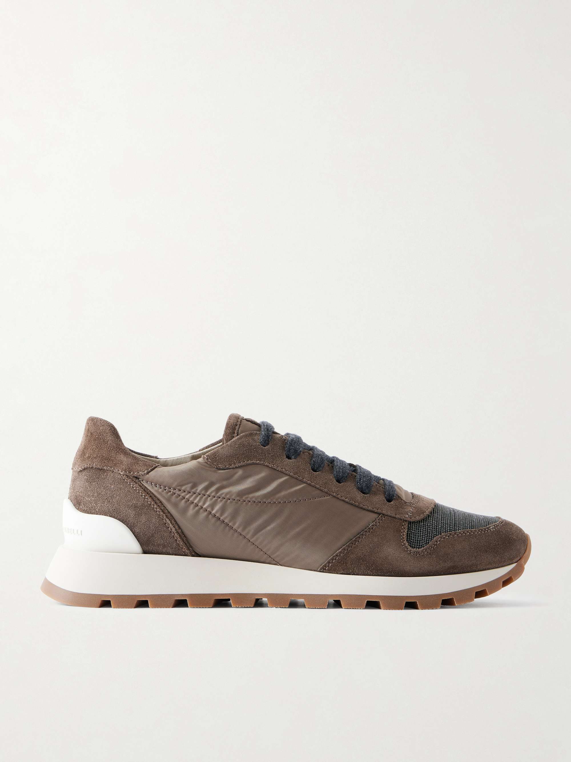 BRUNELLO CUCINELLI Bead-embellished nylon and suede sneakers