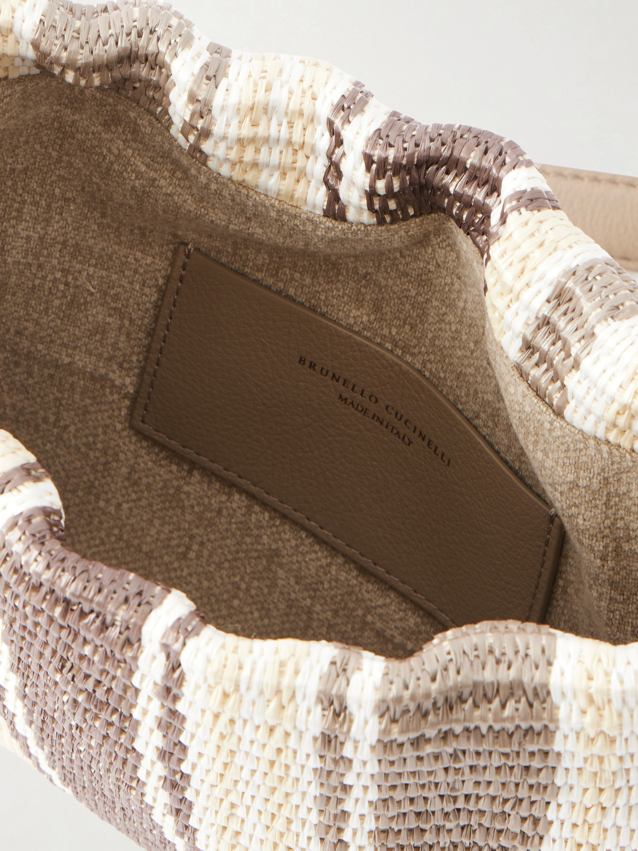 Striped Leather-Trimmed Raffia Shoulder Bag