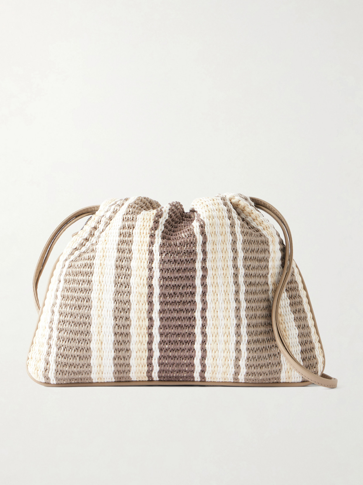 Brunello Cucinelli Striped Leather-trimmed Raffia Shoulder Bag In White