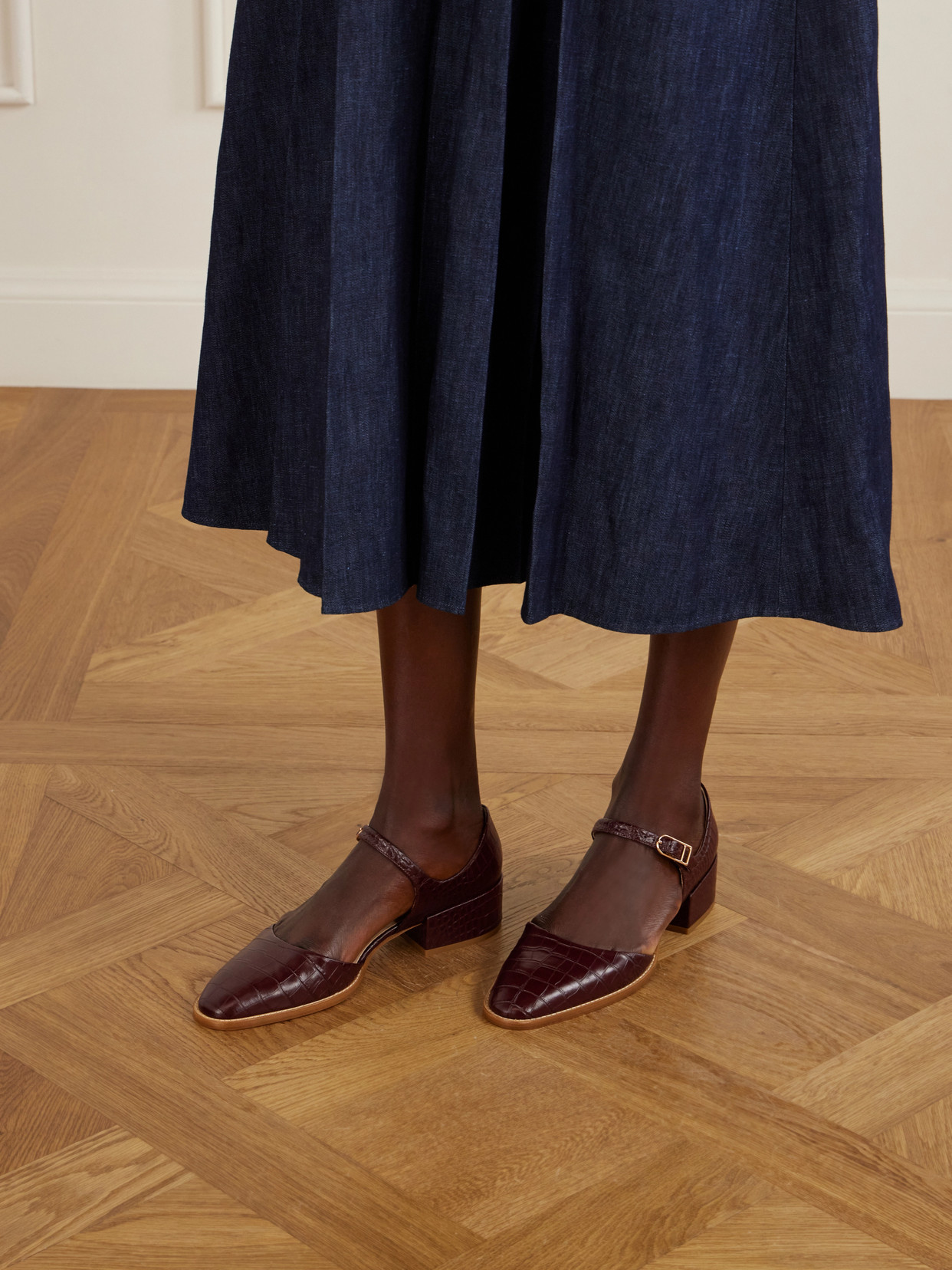 Riley Croc-Effect Leather Mary Jane Flats