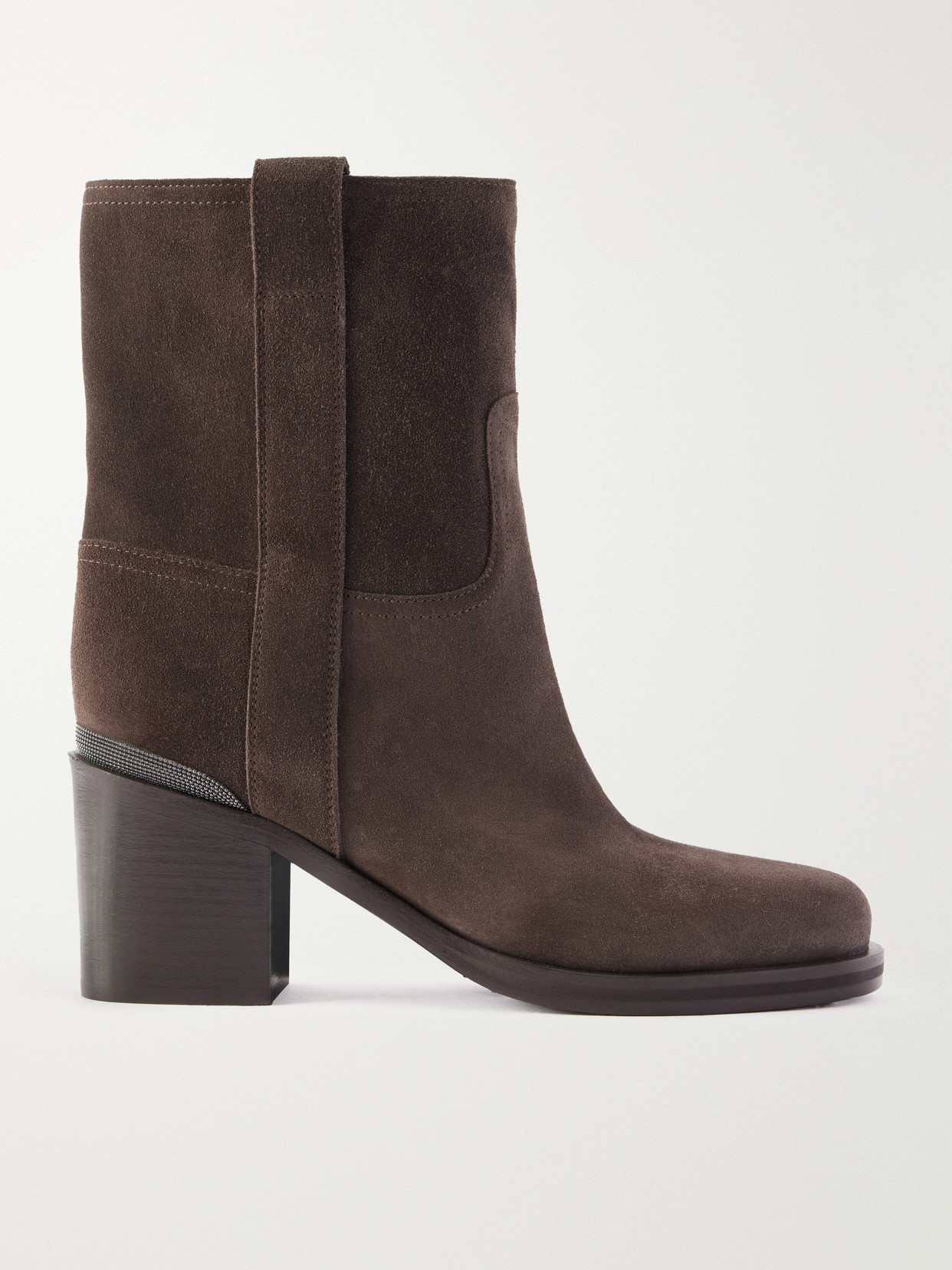 Brunello Cucinelli - Bead-embellished Suede Ankle Boots - Brown