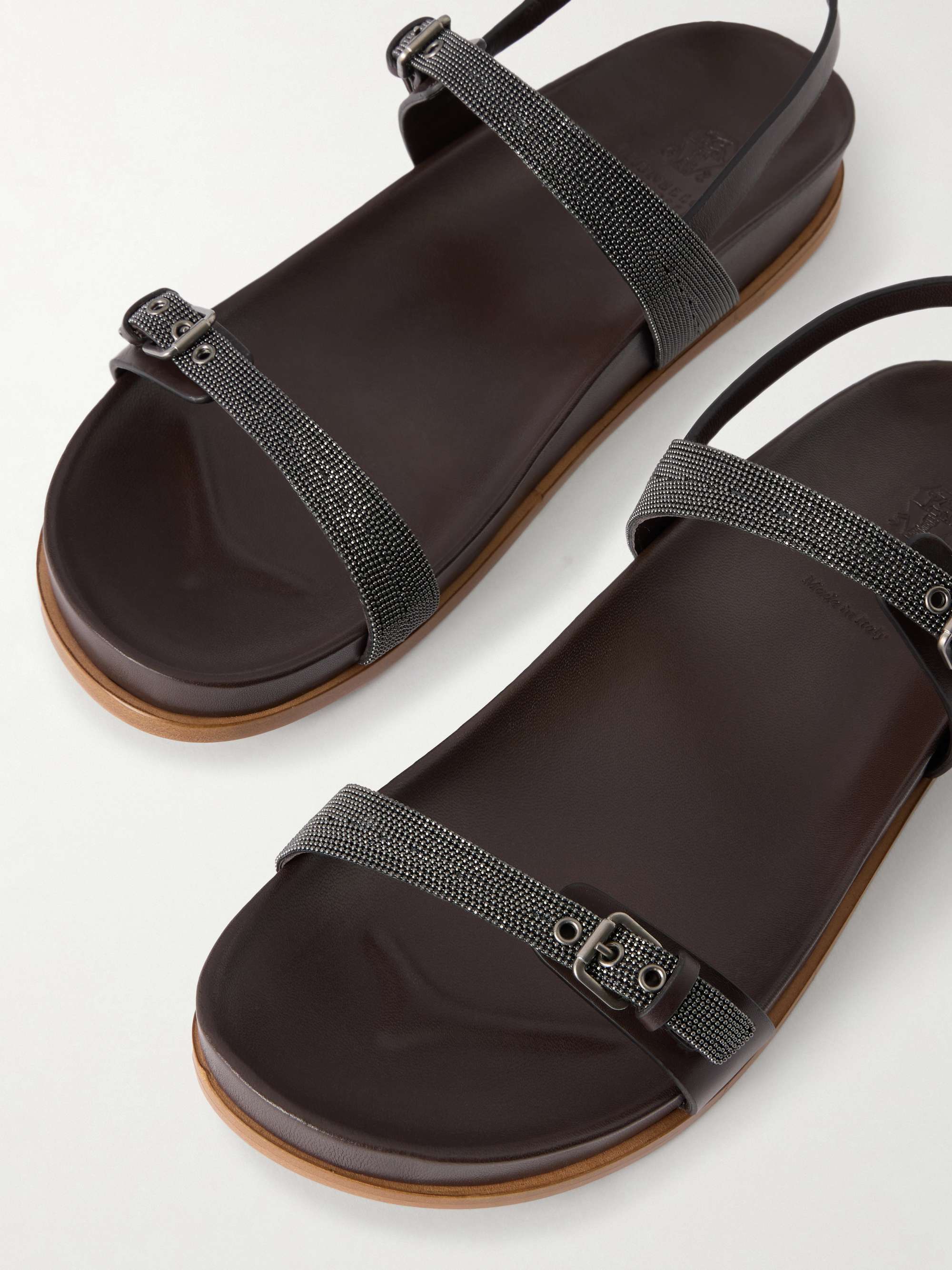 BRUNELLO CUCINELLI Embellished leather sandals | NET-A-PORTER