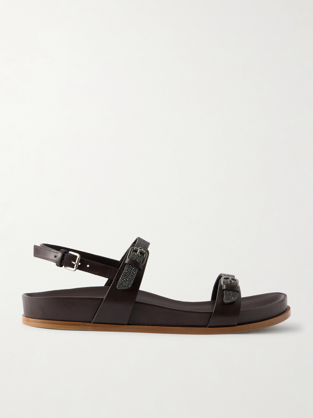 Brunello Cucinelli Embellished Leather Sandals In Black