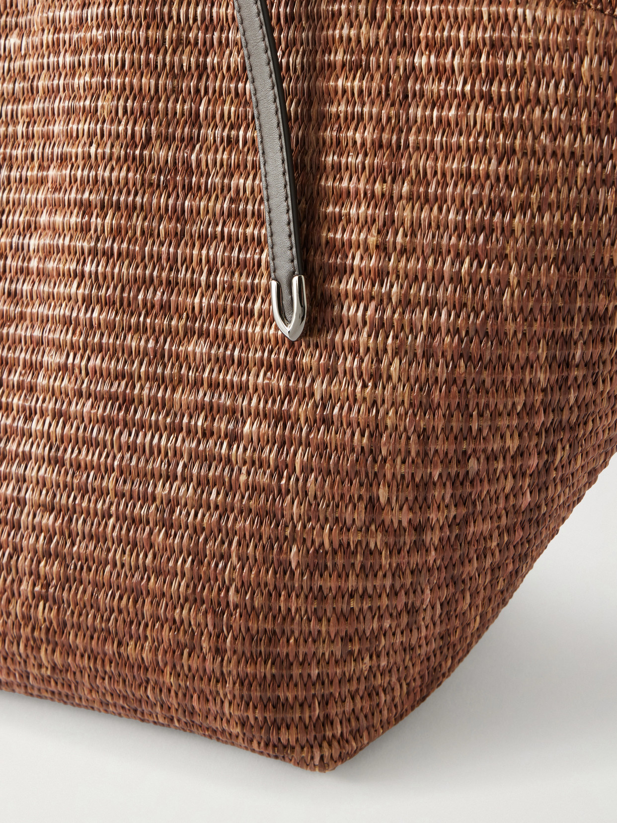 Leather-Trimmed Raffia Tote