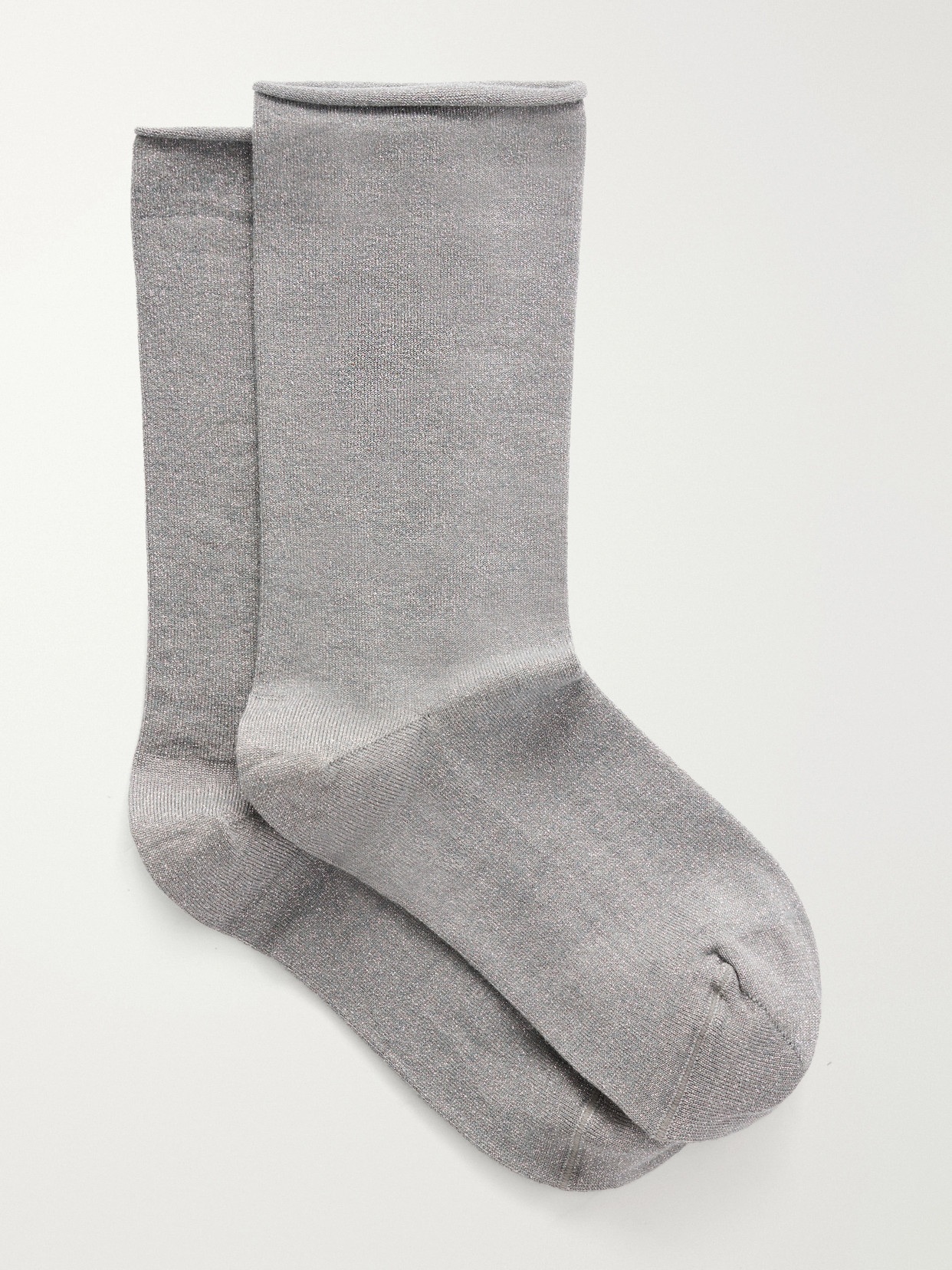 Brunello Cucinelli Metallic Cashmere-blend Ankle Socks In Gray