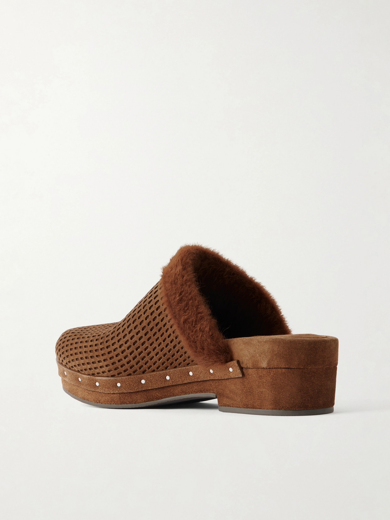 Bead-Embellished Shearling-Trimmed Suede Clogs
