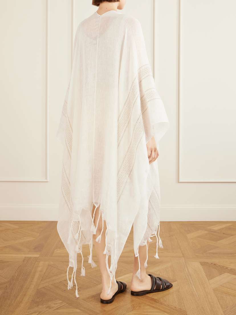 Brunello Cucinelli Fringed Broderie Anglaise-trimmed Linen Poncho | Thumbnail 3 Brunello Cucinelli Fringed Broderie Anglaise-trimmed Linen Poncho | Thumbnail 3