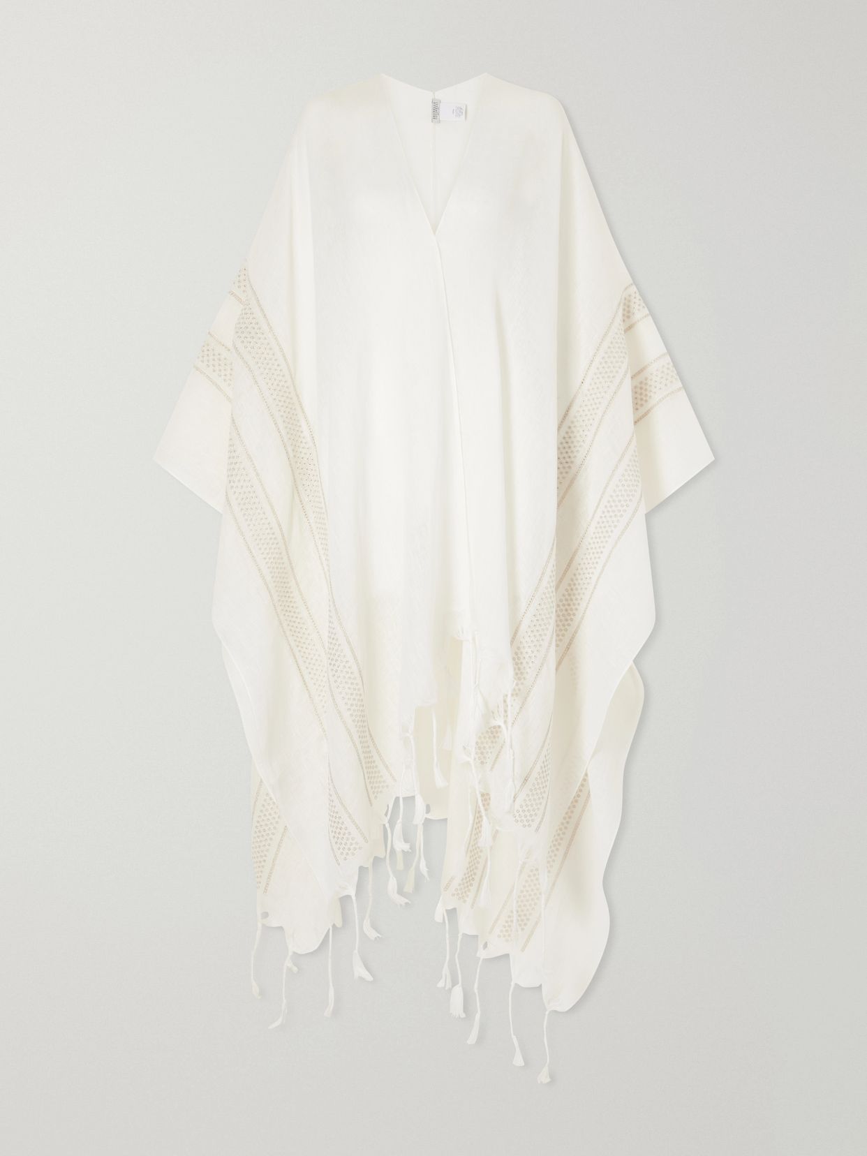 fringed broderie anglaise trimmed linen poncho