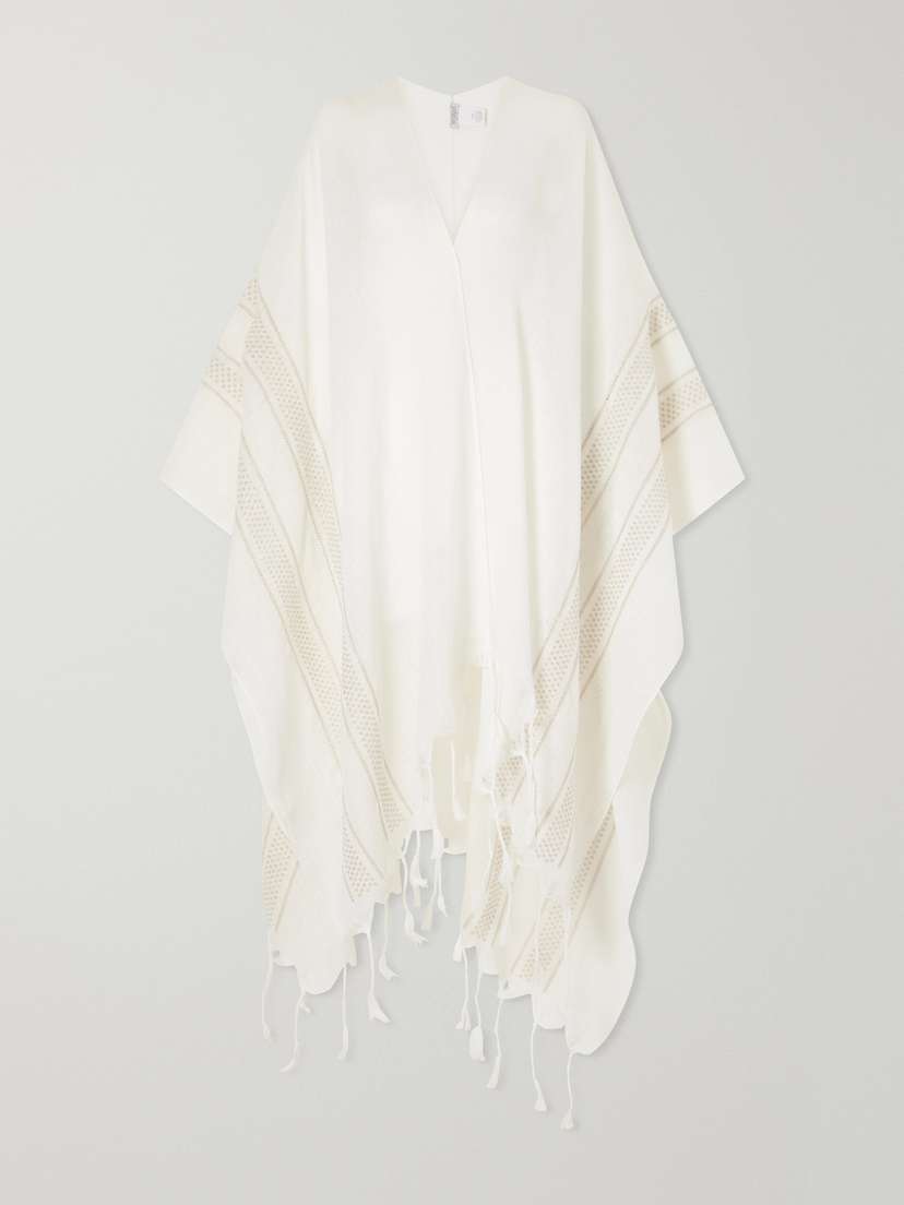 Brunello Cucinelli Fringed Broderie Anglaise-trimmed Linen Poncho