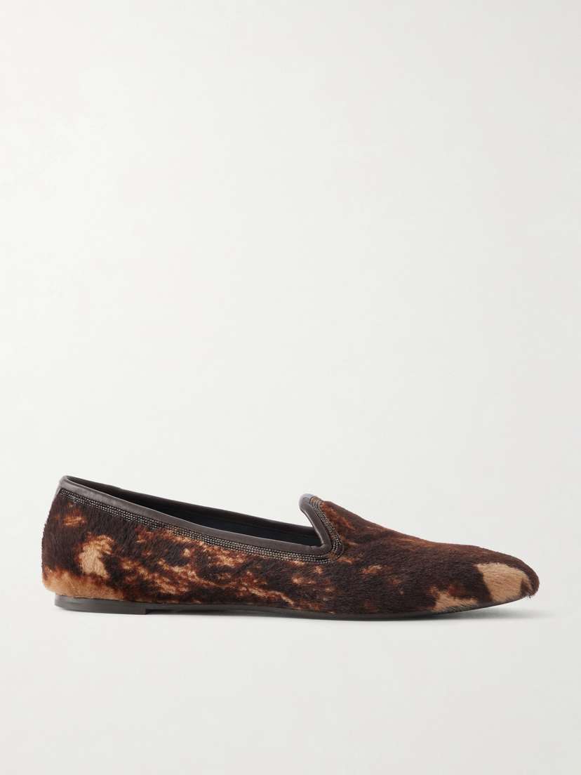 Brunello Cucinelli Bead-embellished Leather-trimmed Brushed Loafers | Thumbnail 6 Brunello Cucinelli Bead-embellished Leather-trimmed Brushed Loafers | Thumbnail 6