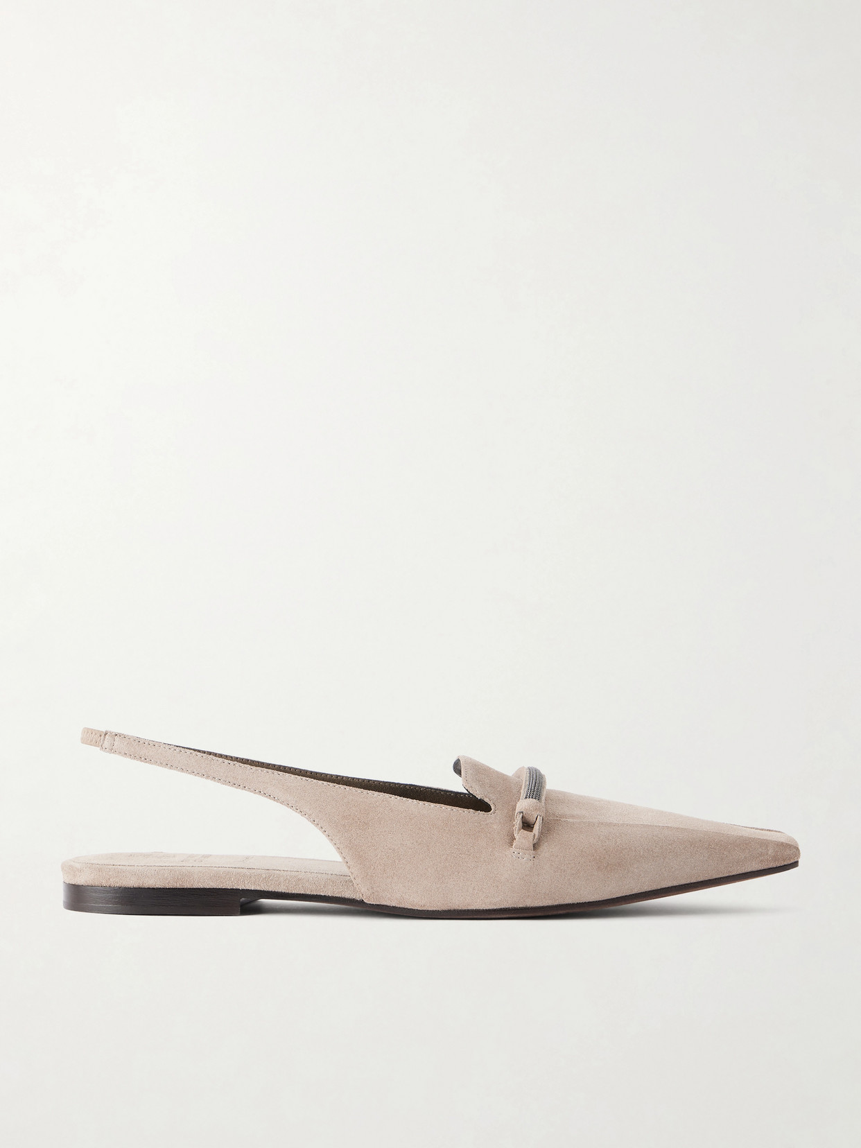 Brunello Cucinelli Suede Pointed-toe Slingback Flats In Gray