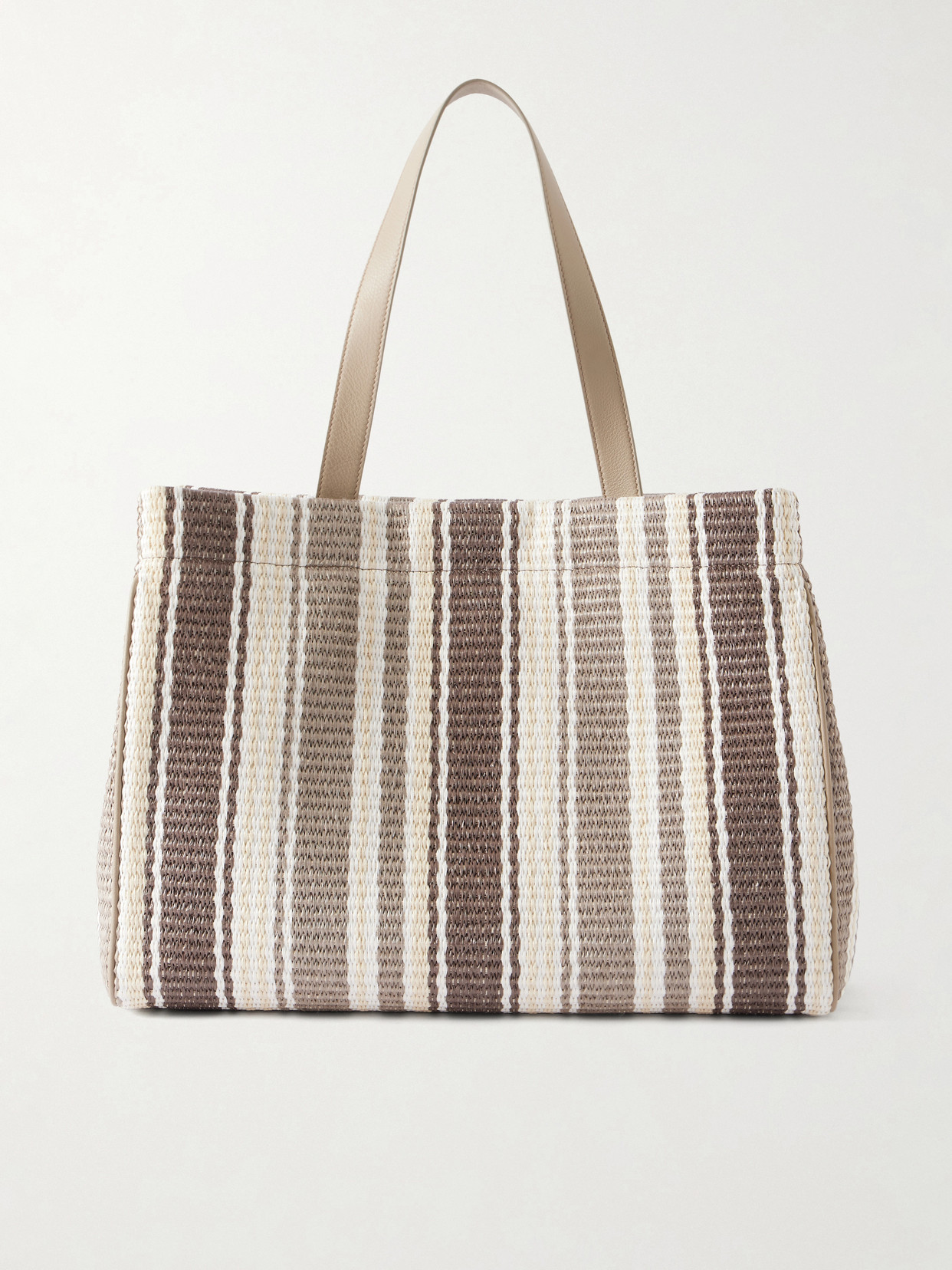 Brunello Cucinelli - Striped Leather-trimmed Raffia Tote - Brown