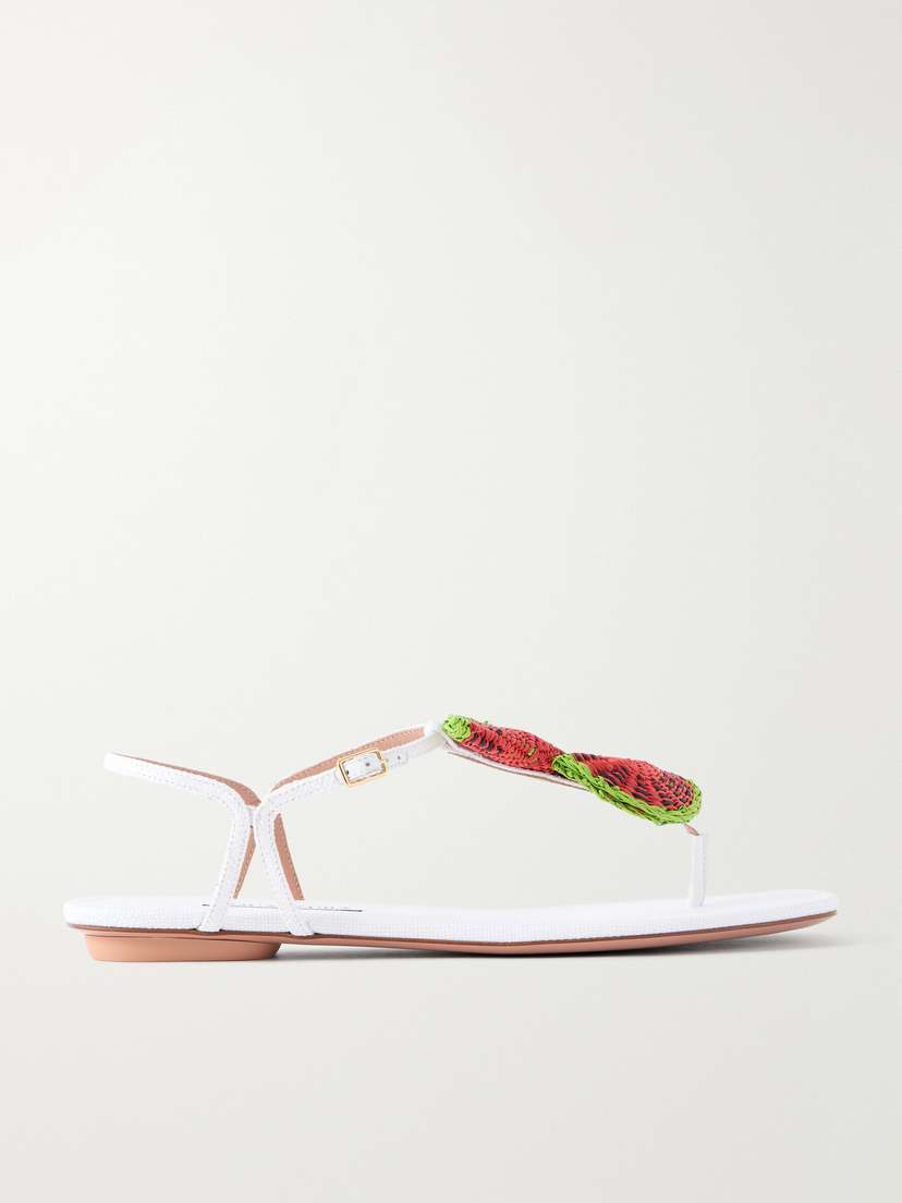 Aquazzura Embellished Raffia Thong Sandals