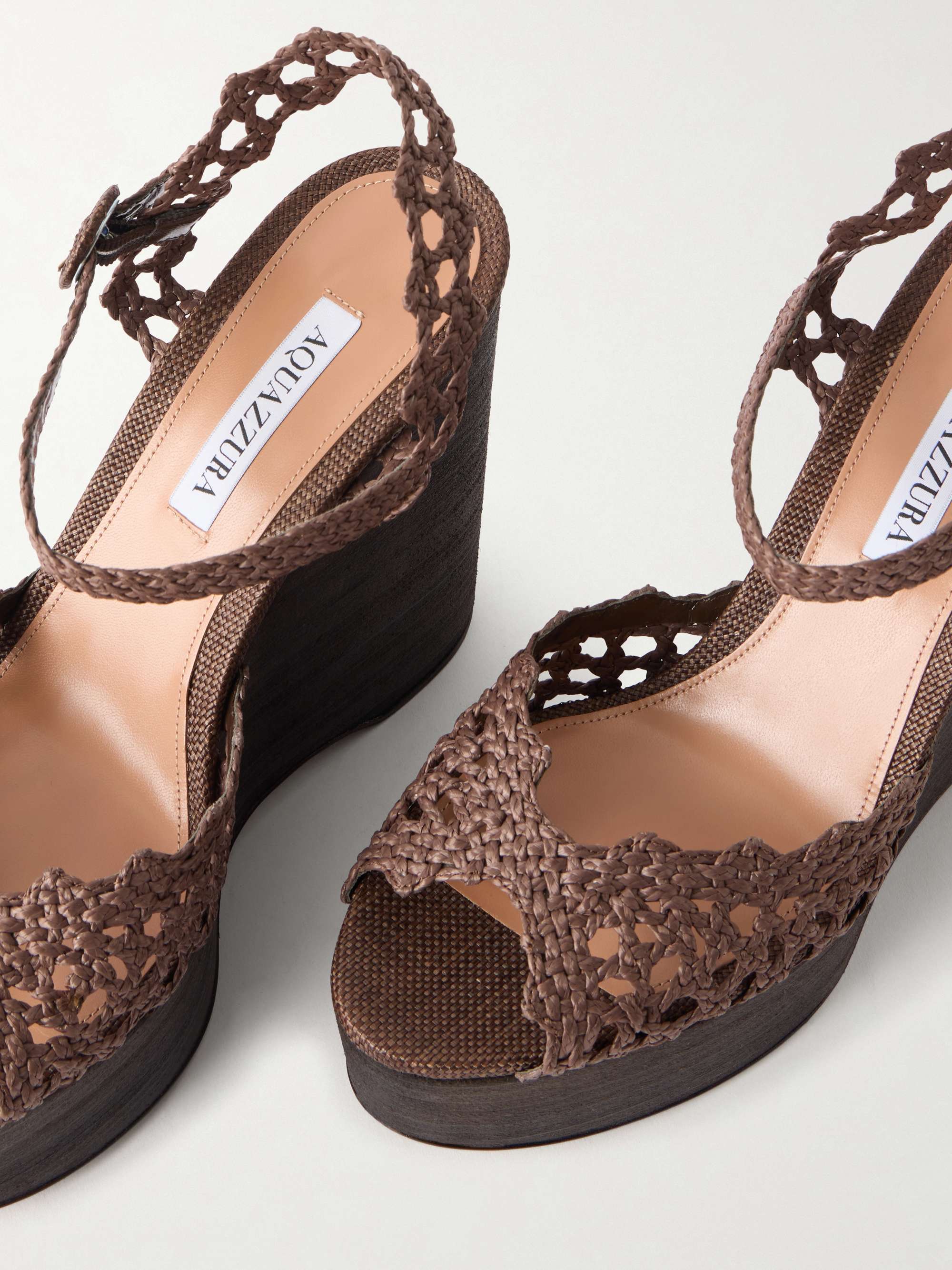 AQUAZZURA Bossa Nova 130 crocheted raffia platform sandals | NET-A