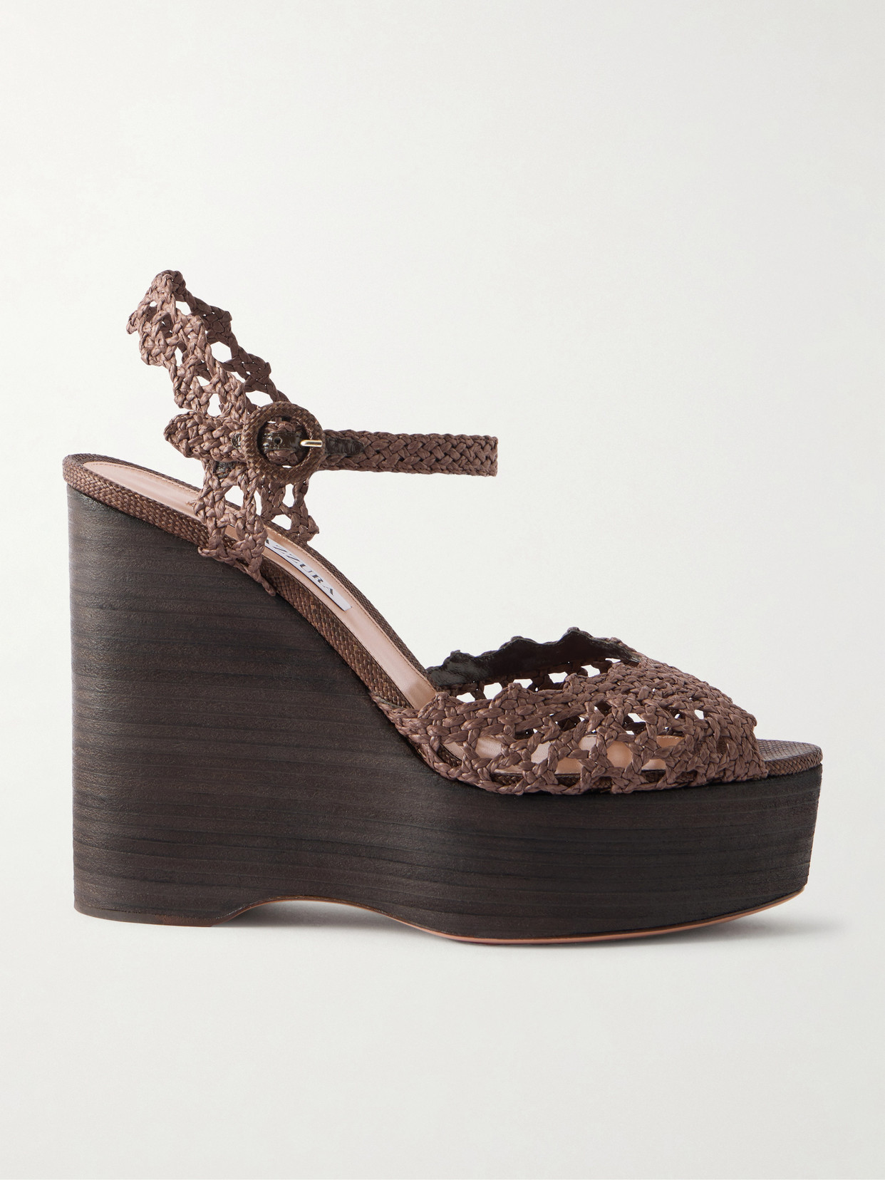 Aquazzura Bossa Nova 130 Crocheted Raffia Platform Sandals In Brown