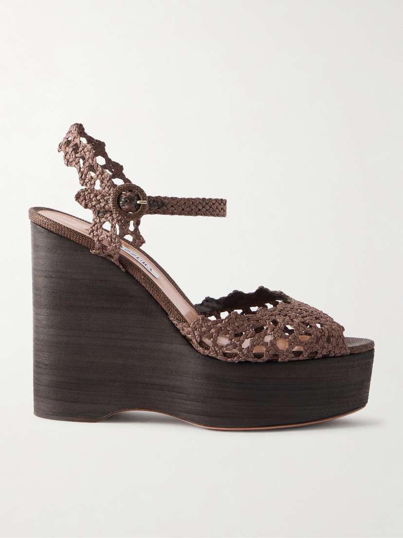 Aquazzura Bossa Nova 130 Crocheted Raffia Platform Sandals