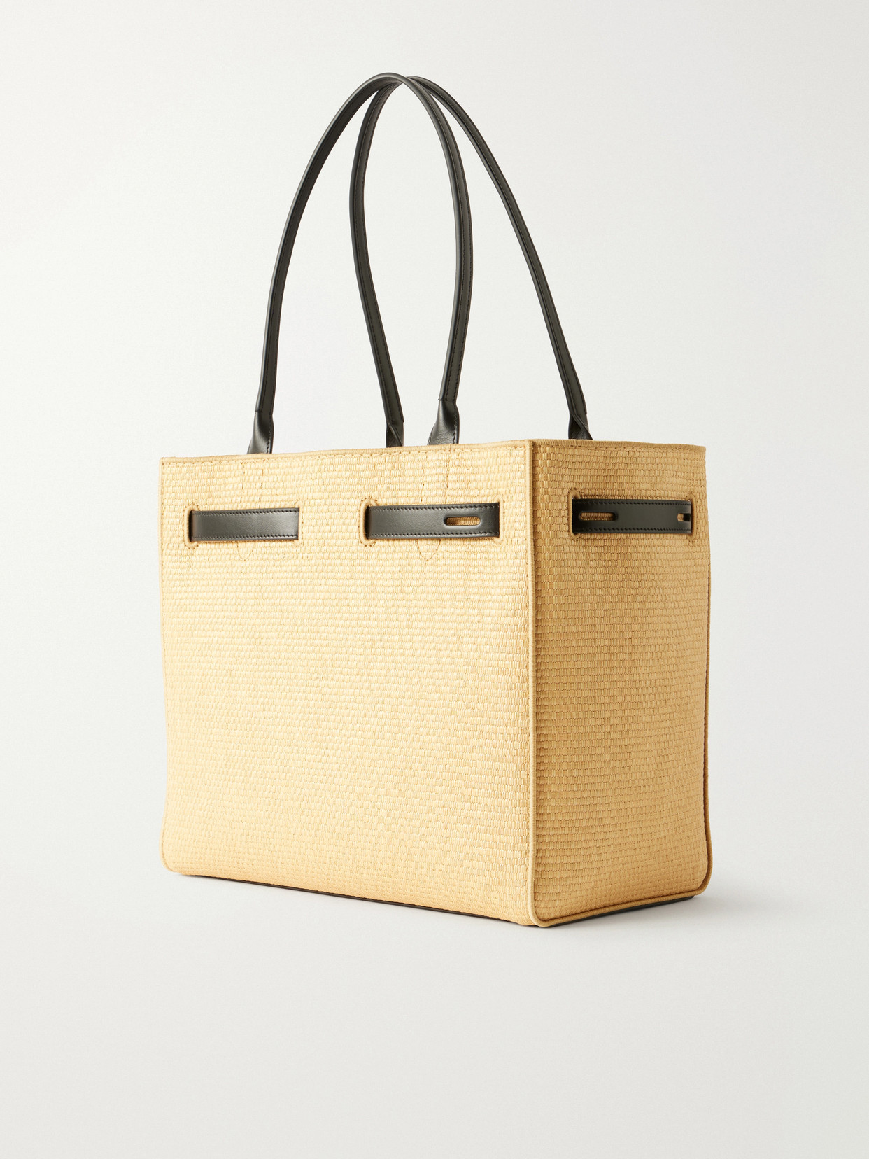 Audrey Logo-Print Leather-Trimmed Raffia Tote