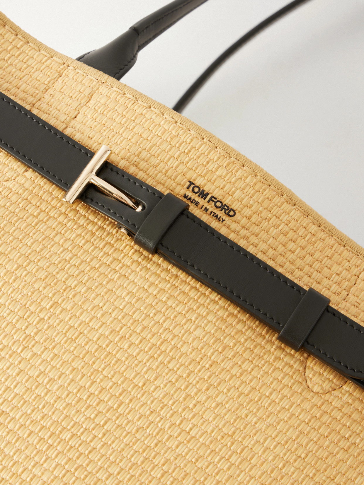 Audrey Logo-Print Leather-Trimmed Raffia Tote