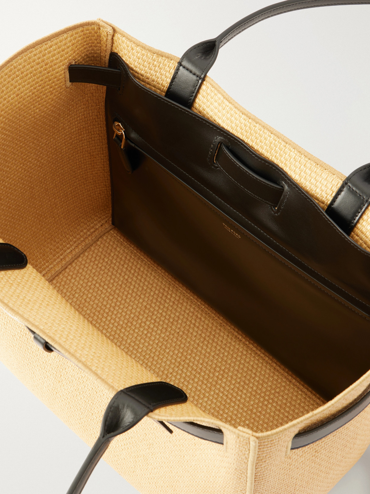 Audrey Logo-Print Leather-Trimmed Raffia Tote