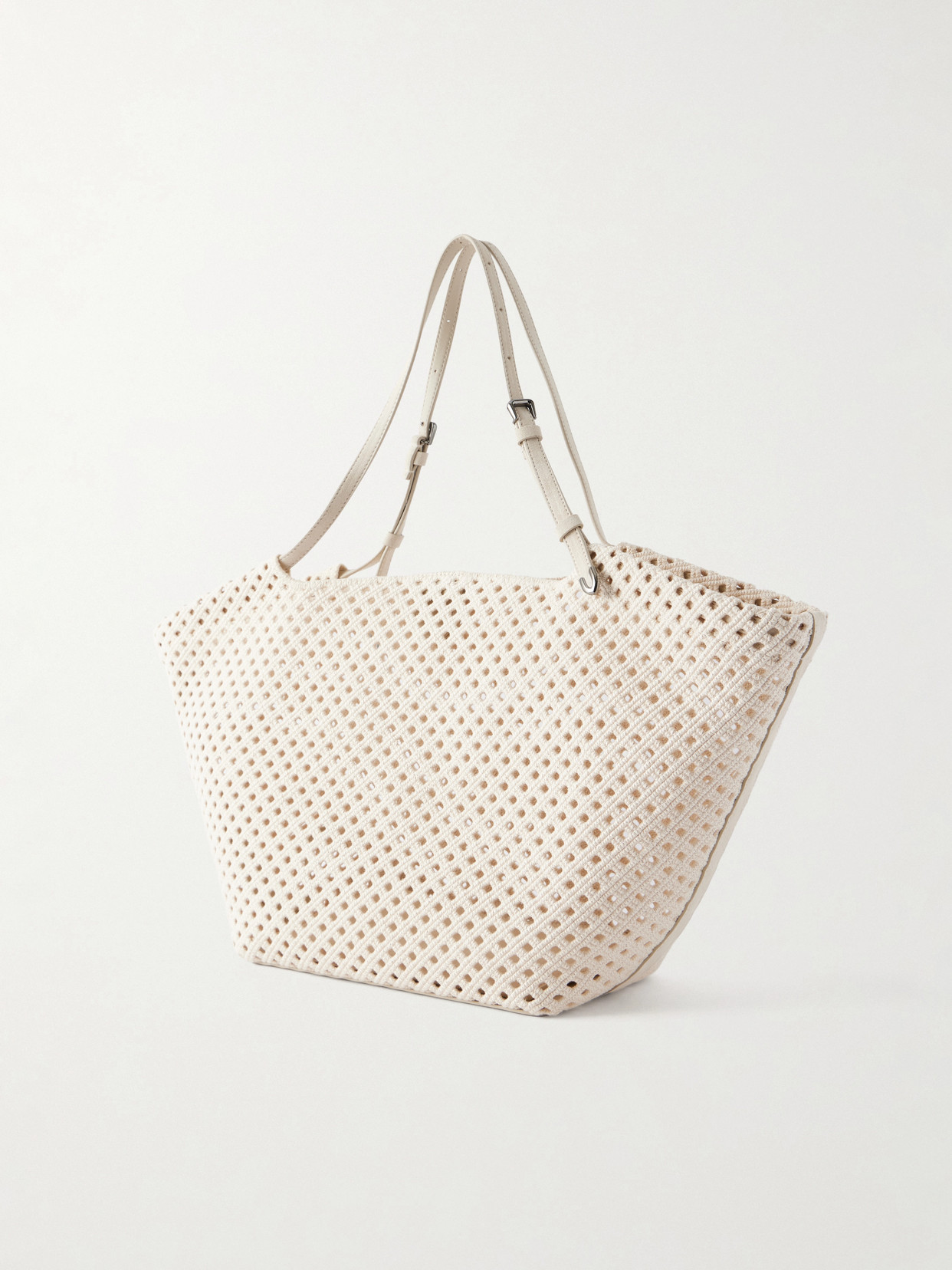 Leather-Trimmed Cotton Shoulder Bag