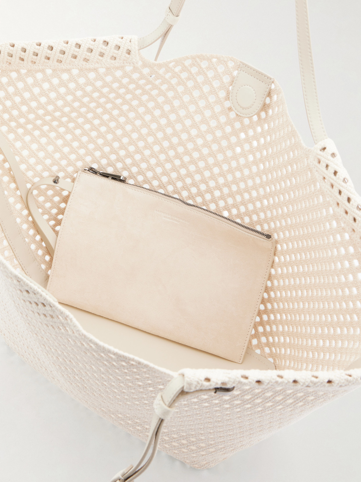 Leather-Trimmed Cotton Shoulder Bag