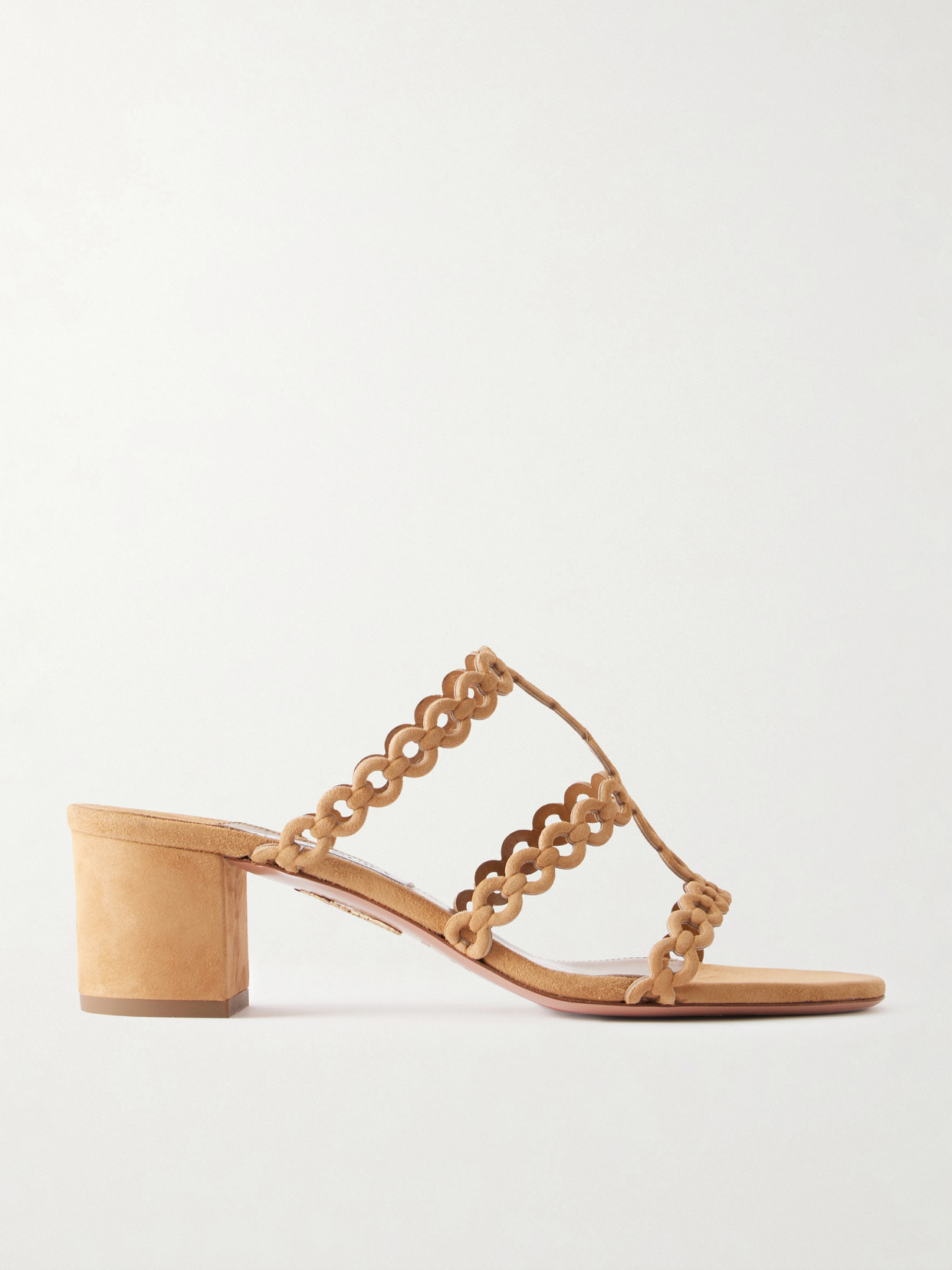 Aquazzura Infinity Chain Perforated Suede Mules In Brown