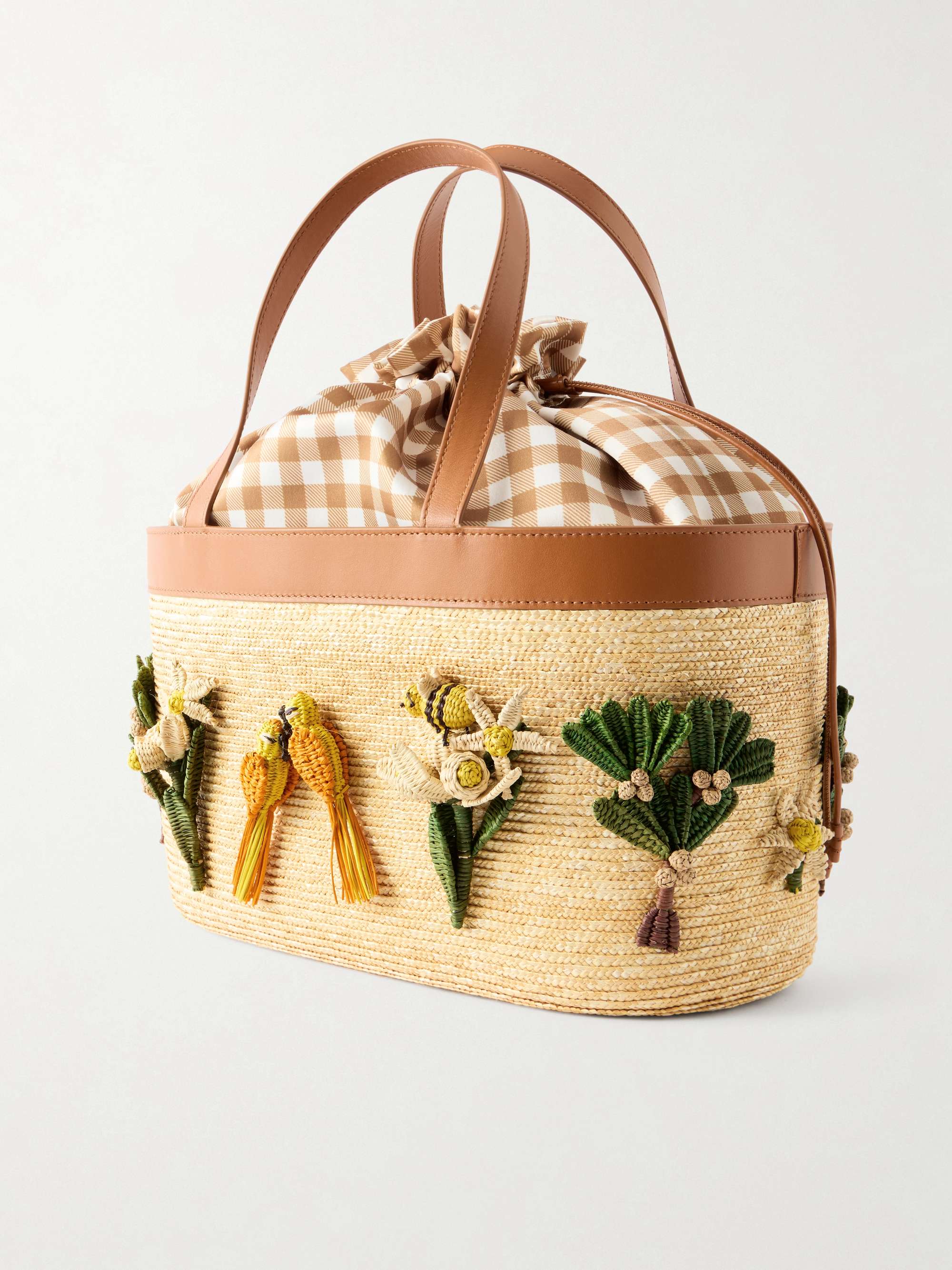 AQUAZZURA Birdsong appliquéd leather-trimmed raffia tote | NET-A
