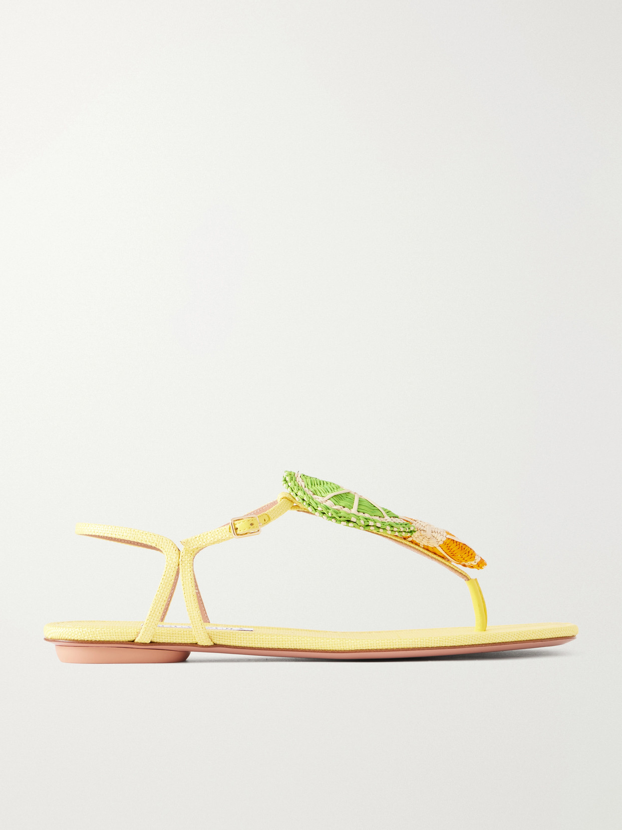 Aquazzura Embellished Raffia Thong Sandals In Yellow