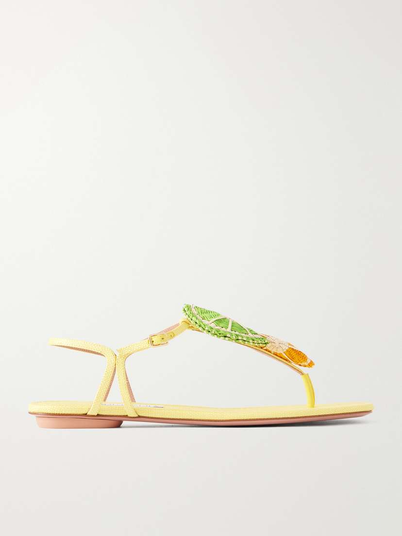 Aquazzura Embellished Raffia Thong Sandals