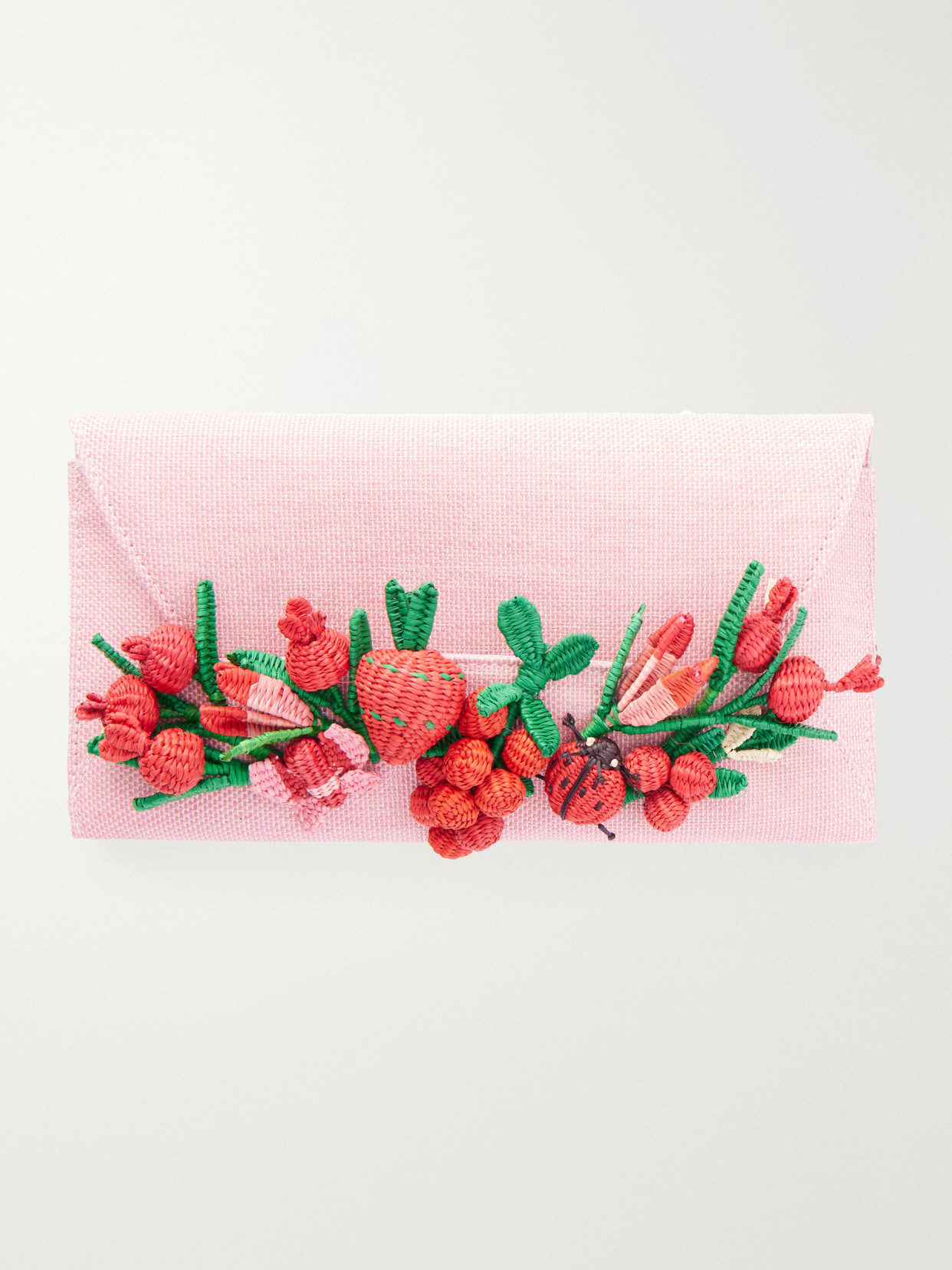 Aquazzura Botanica Embellished Raffia Clutch In Pink