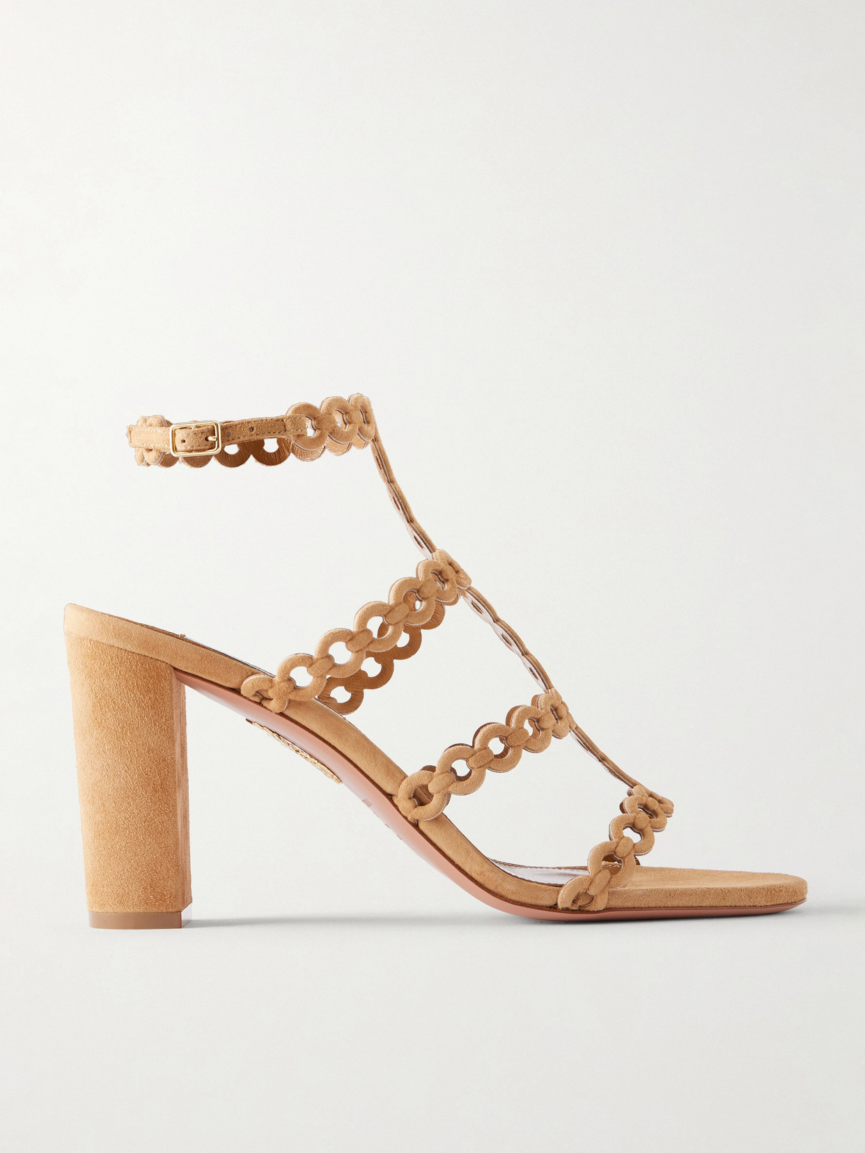 Aquazzura Infinity Chain 85 Cutout Suede Sandals In Black