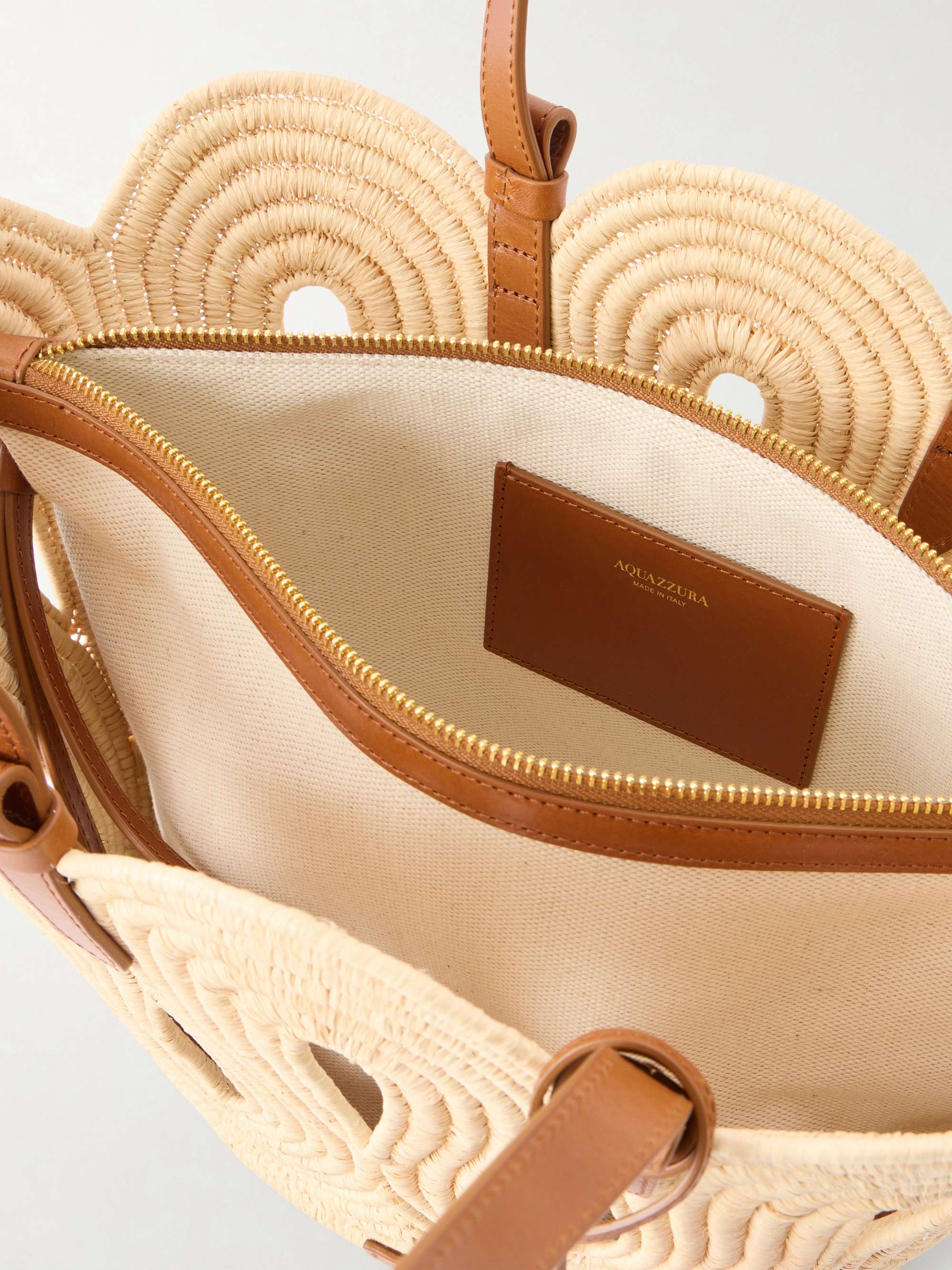 AQUAZZURA Artiste Medium leather-trimmed raffia tote | NET-A-PORTER