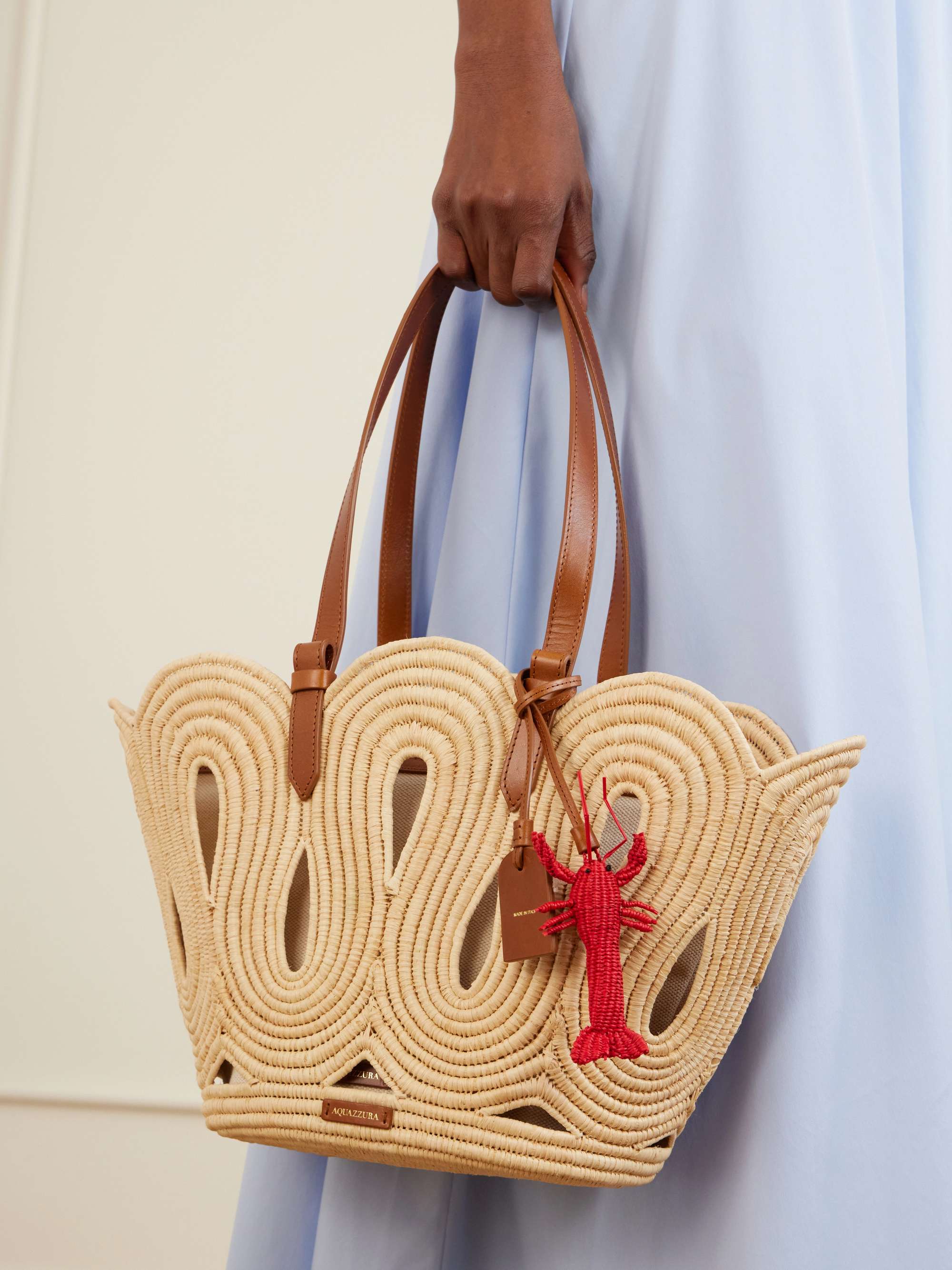 AQUAZZURA Artiste Medium leather-trimmed raffia tote | NET-A-PORTER