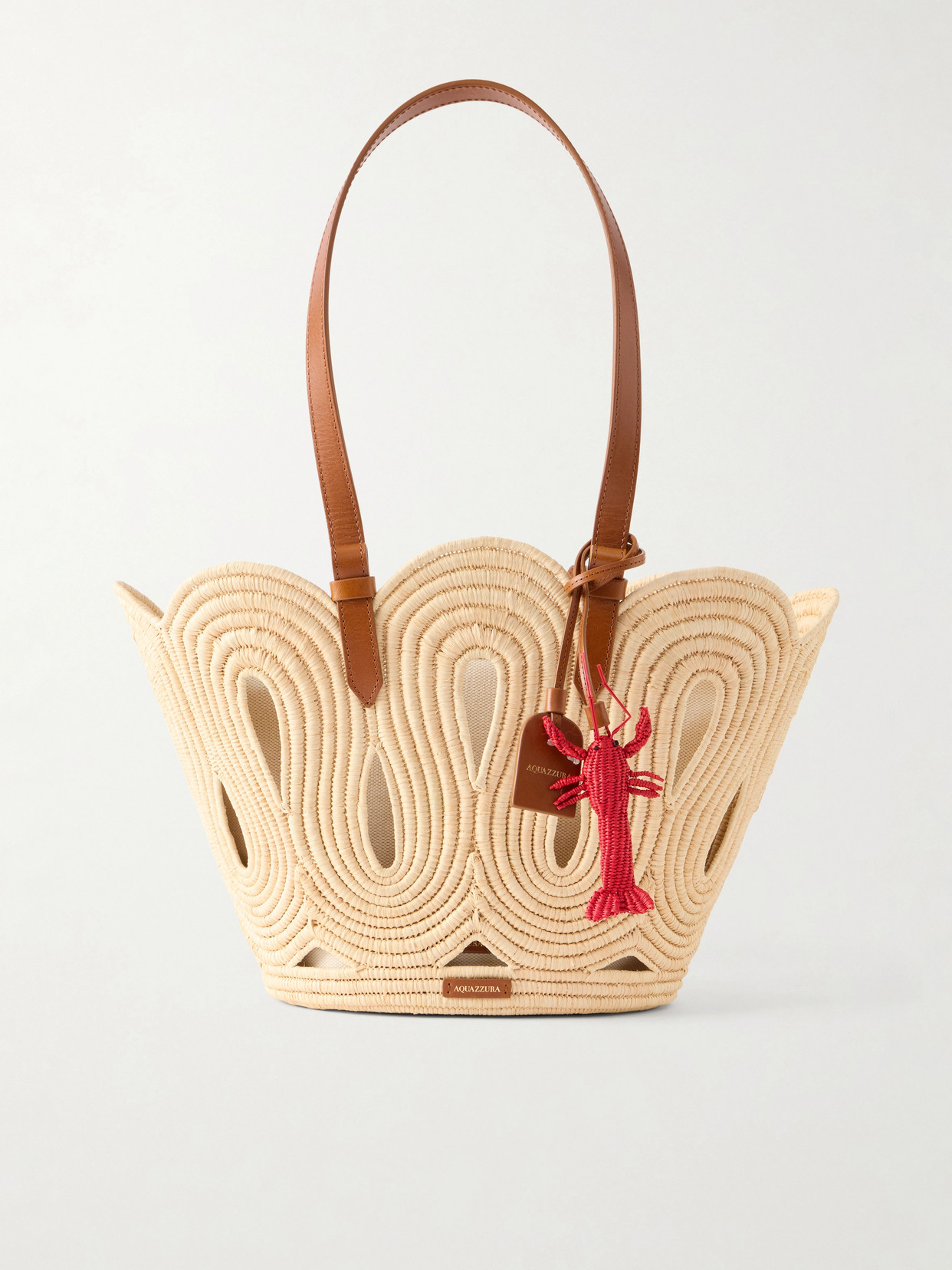 Aquazzura Artiste Medium Leather-trimmed Raffia Tote In Neutral