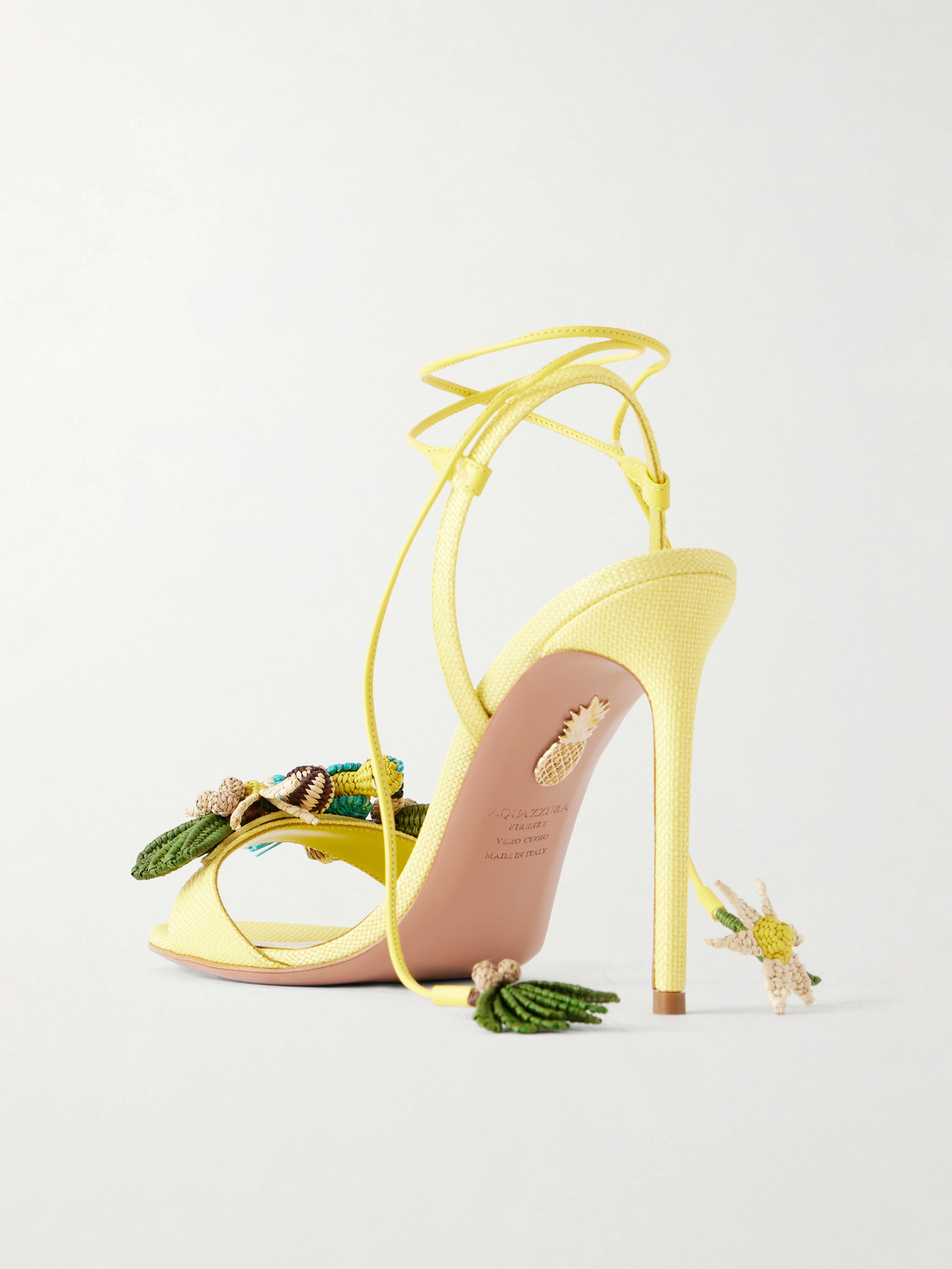 Birdsong 105 Leather-Trimmed Raffia Sandals