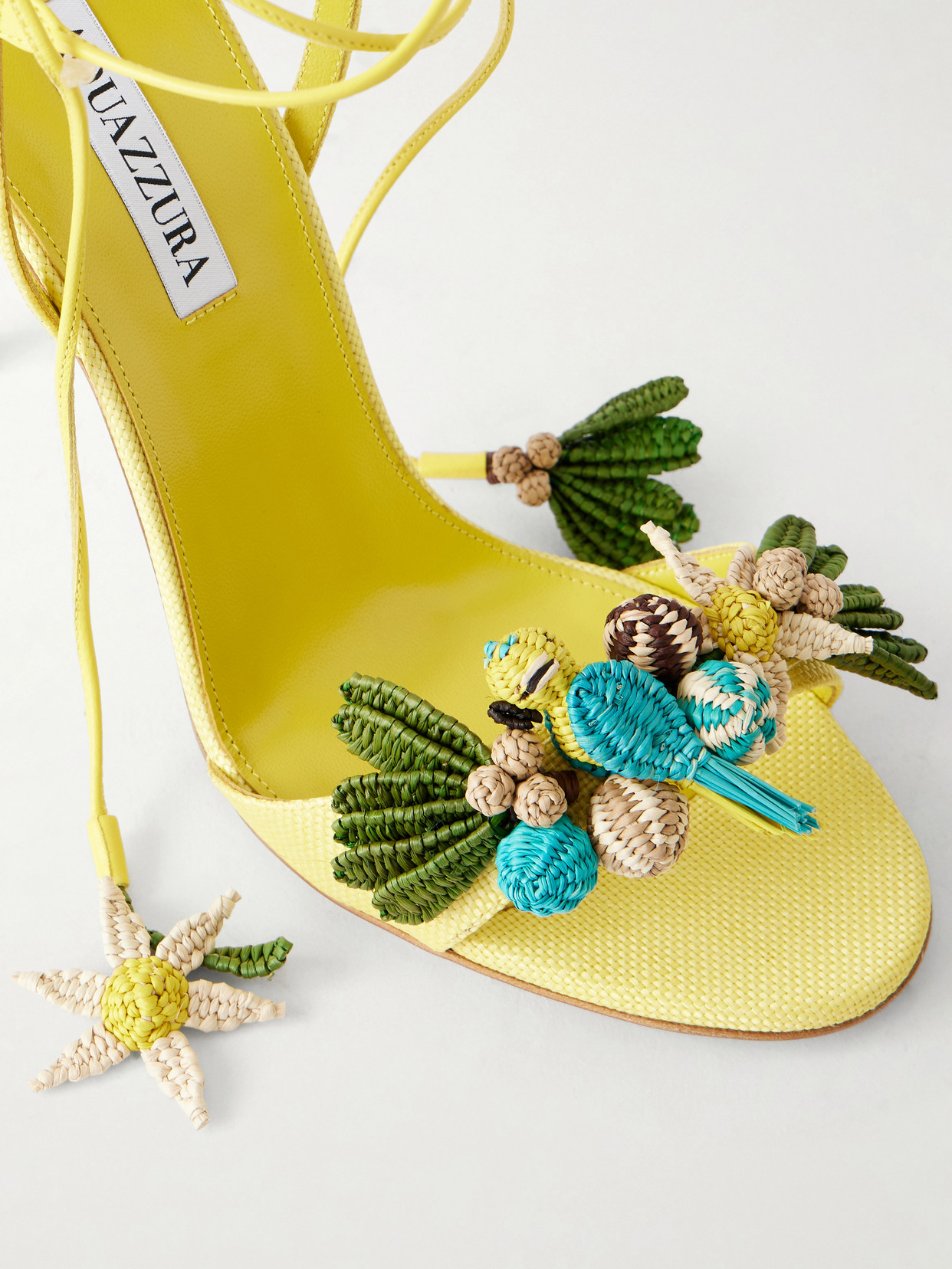 Birdsong 105 Leather-Trimmed Raffia Sandals