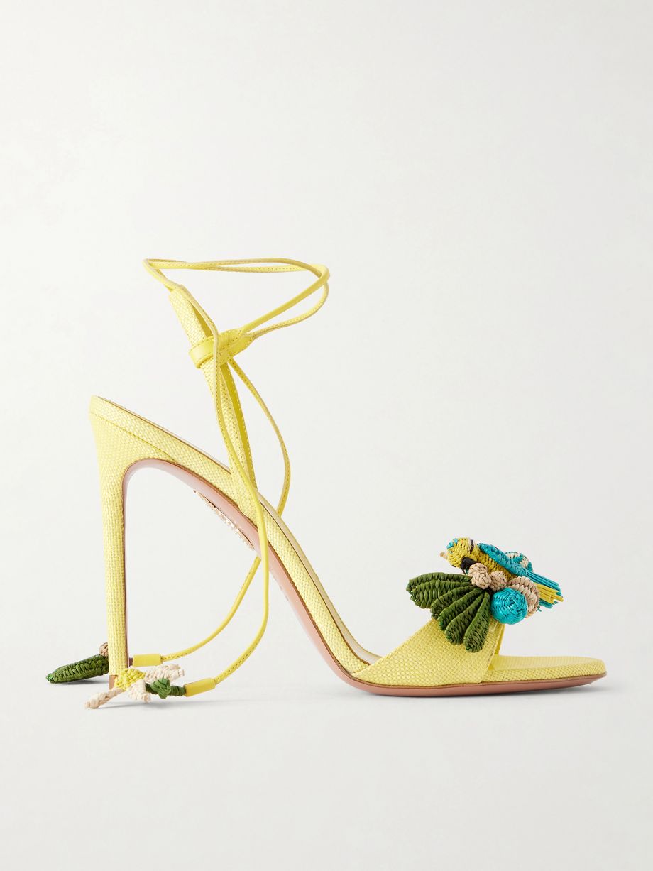 Birdsong 105 leather-trimmed raffia sandals